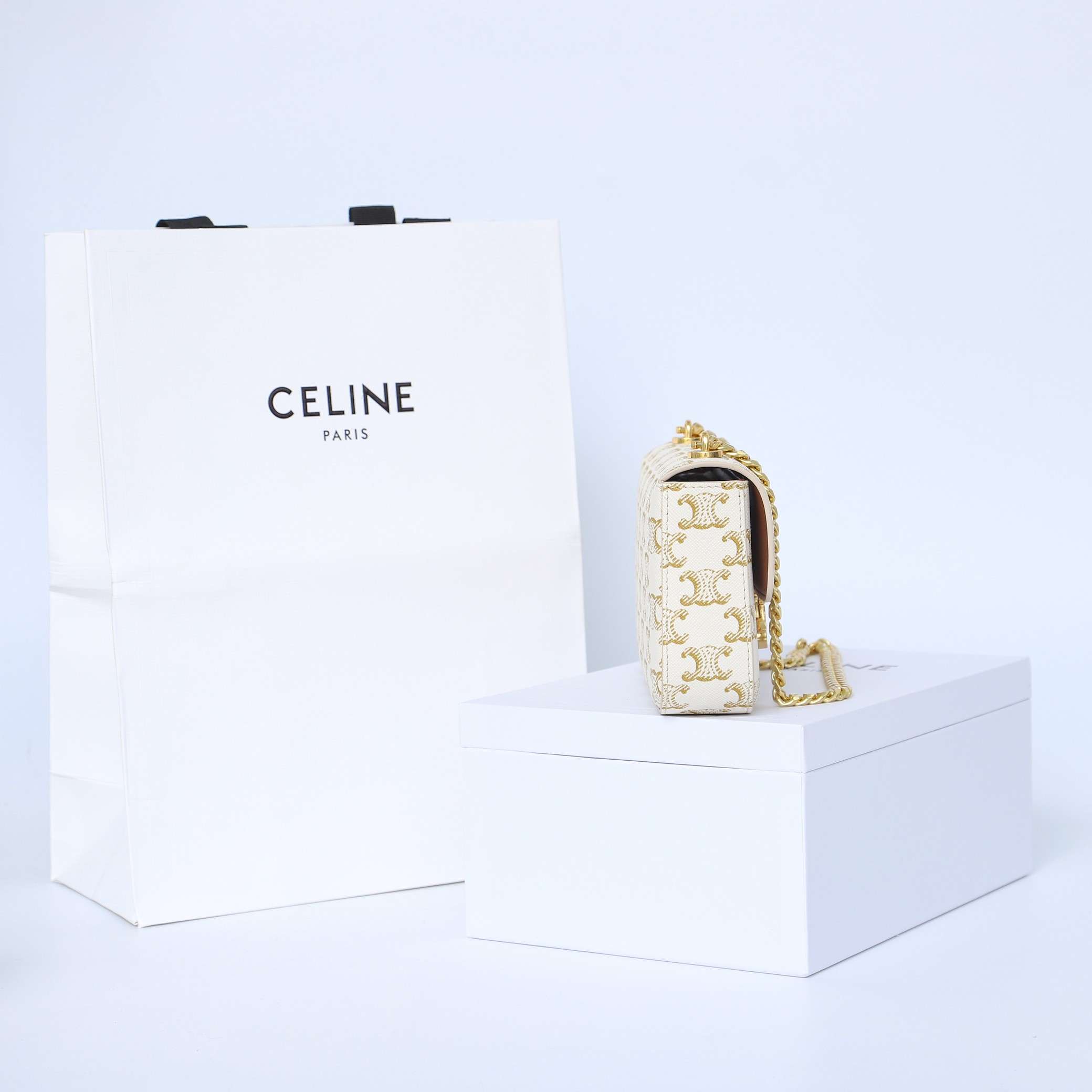1:1 Replica Celine Chain Shoulder Bag White For Women 8in/20.5cm - Image 7