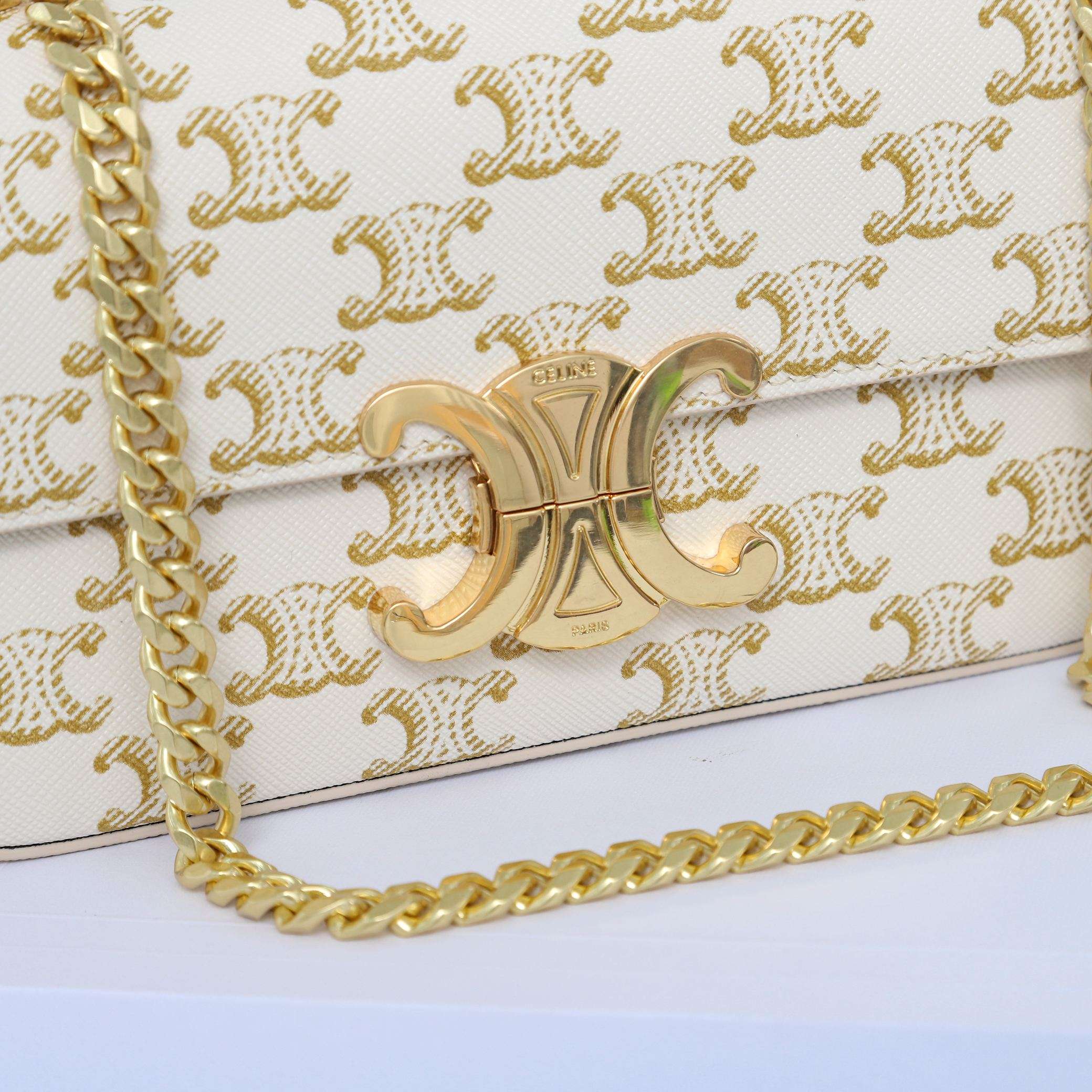 1:1 Replica Celine Chain Shoulder Bag White For Women 8in/20.5cm - Image 5
