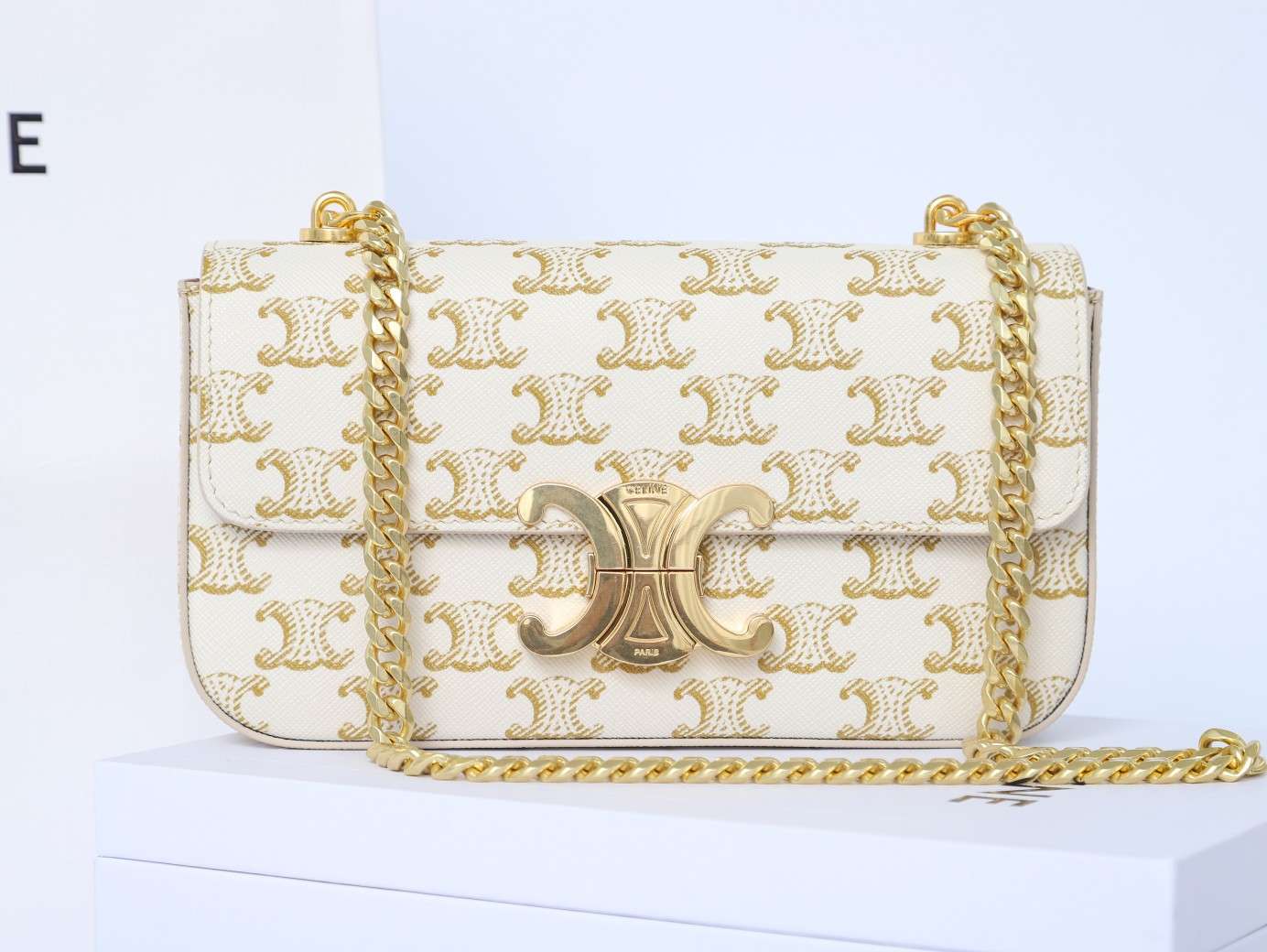 1:1 Replica Celine Chain Shoulder Bag White For Women 8in/20.5cm - Image 2