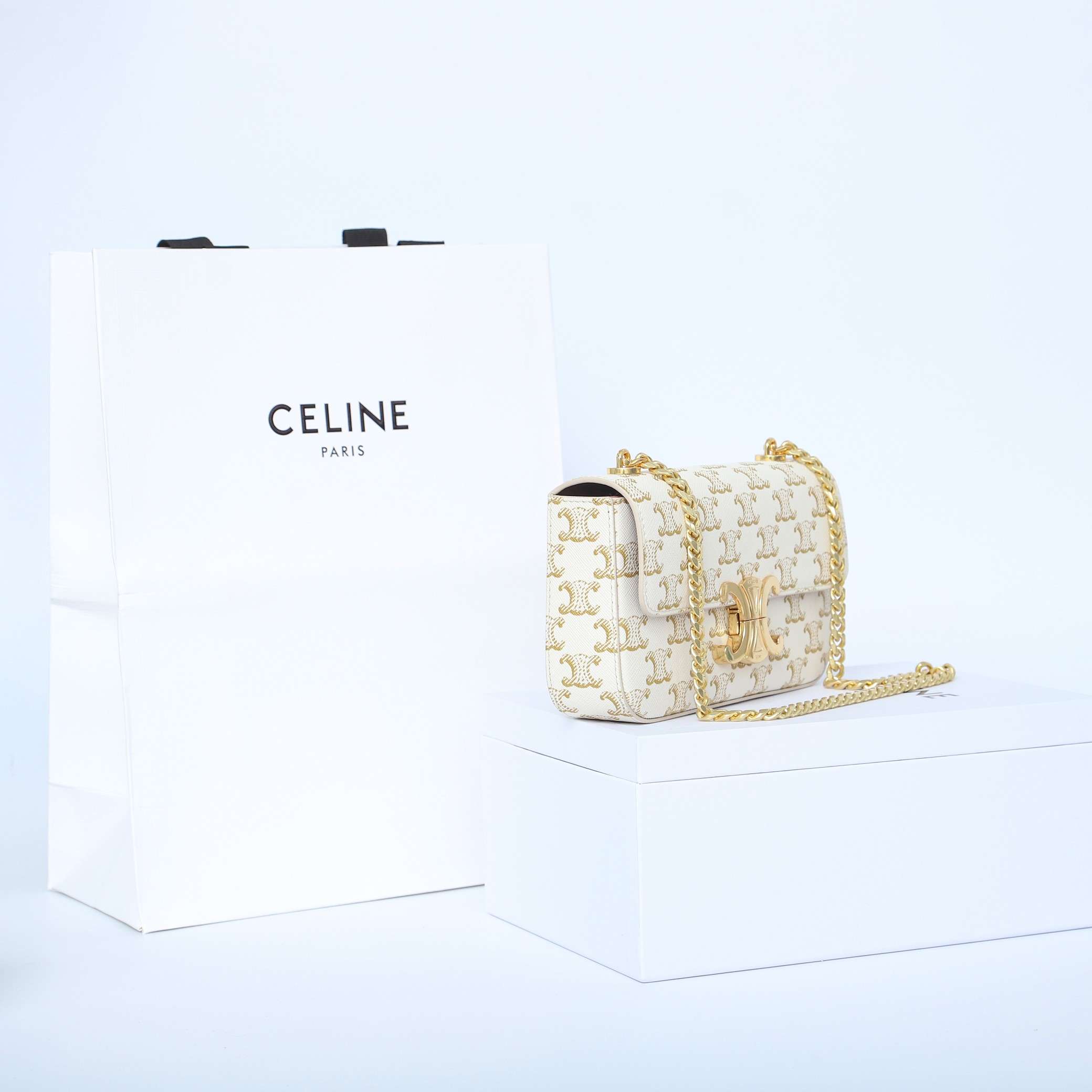 1:1 Replica Celine Chain Shoulder Bag White For Women 8in/20.5cm - Image 9