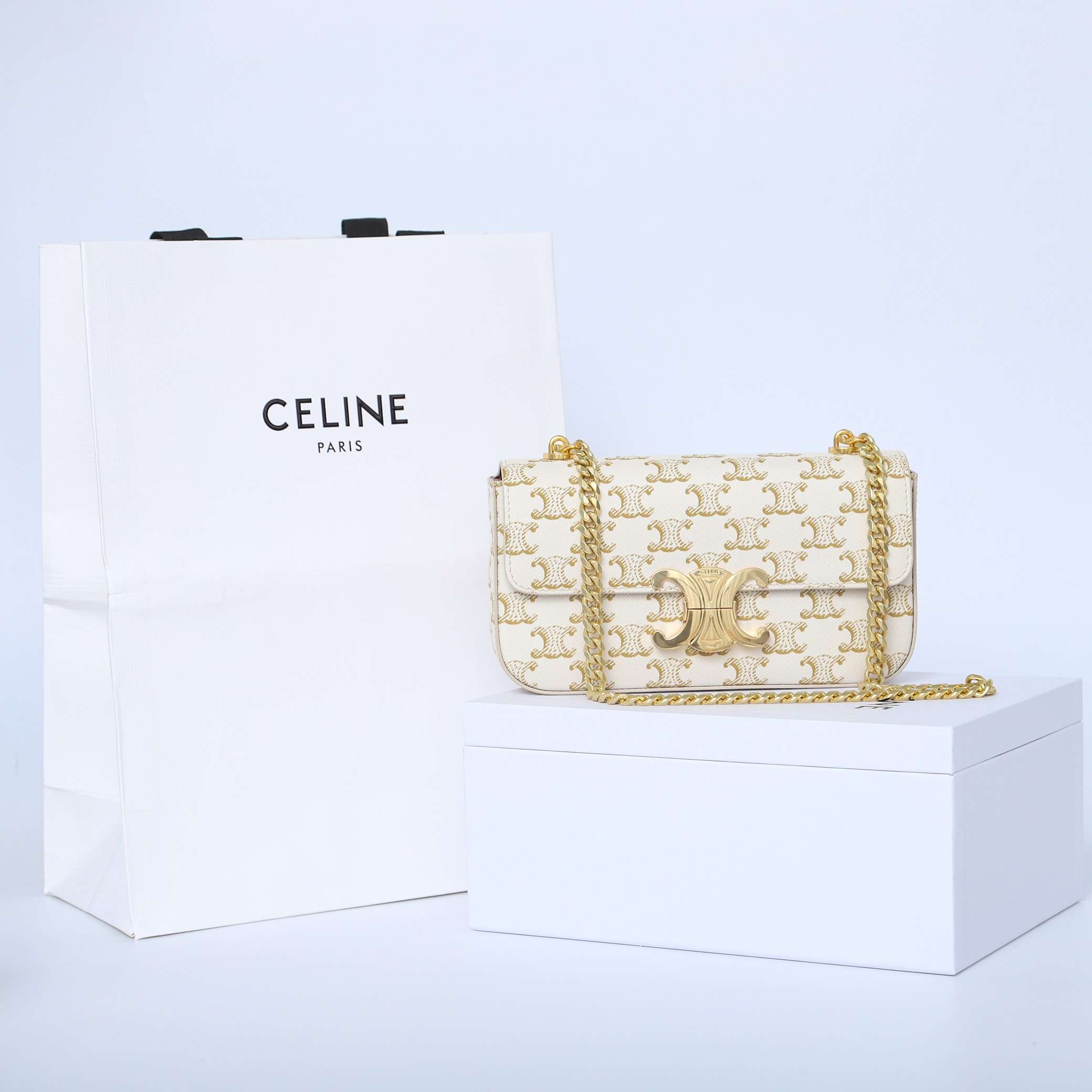 1:1 Replica Celine Chain Shoulder Bag White For Women 8in/20.5cm - Image 10