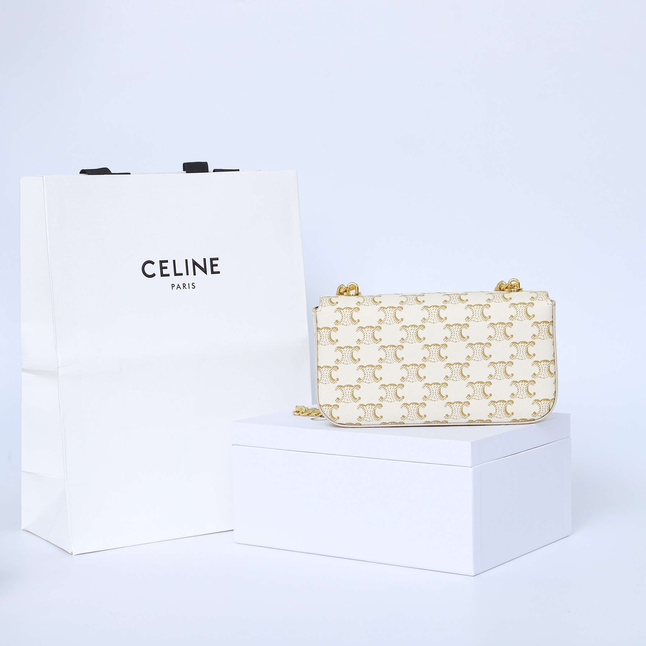 1:1 Replica Celine Chain Shoulder Bag White For Women 8in/20.5cm - Image 8