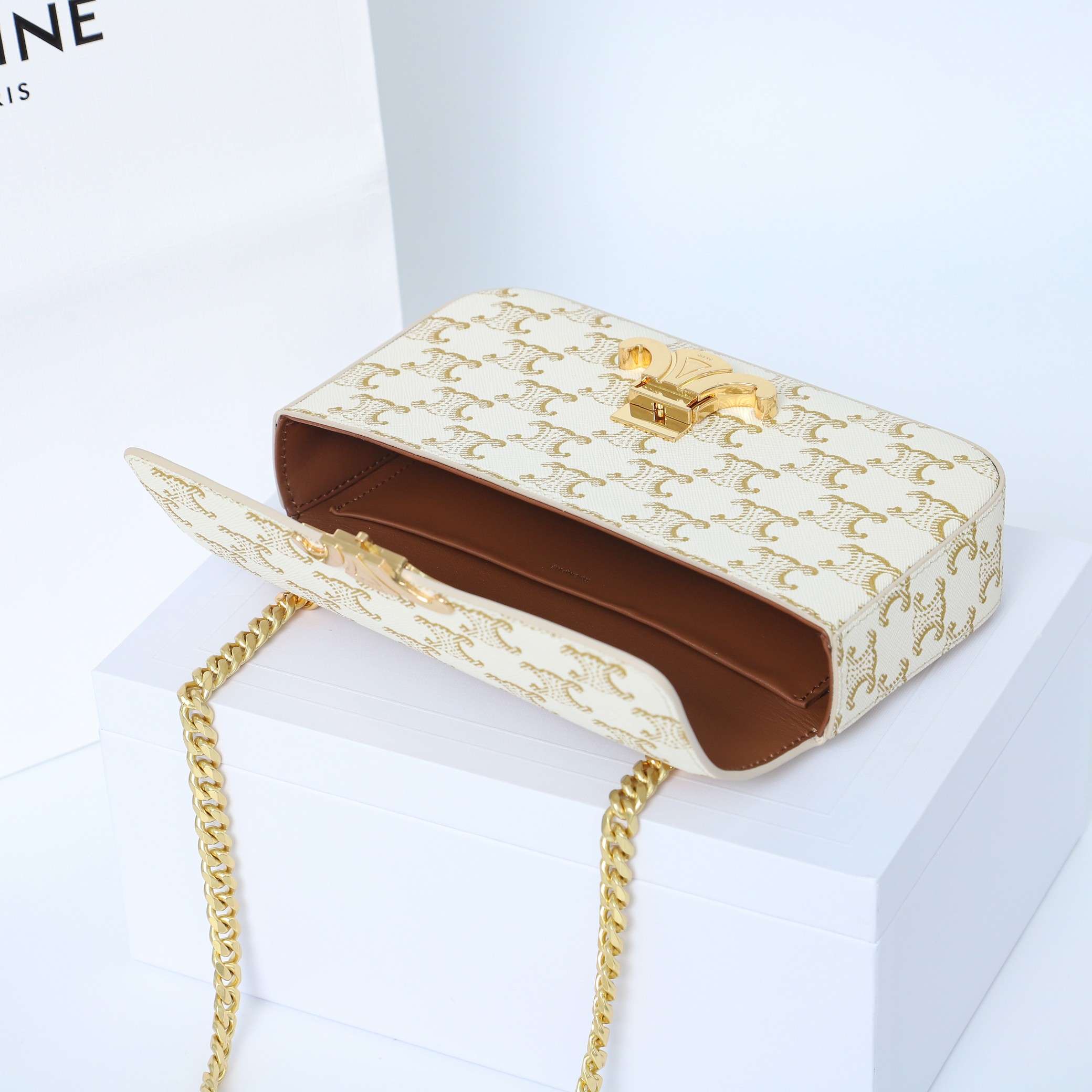 1:1 Replica Celine Chain Shoulder Bag White For Women 8in/20.5cm - Image 3