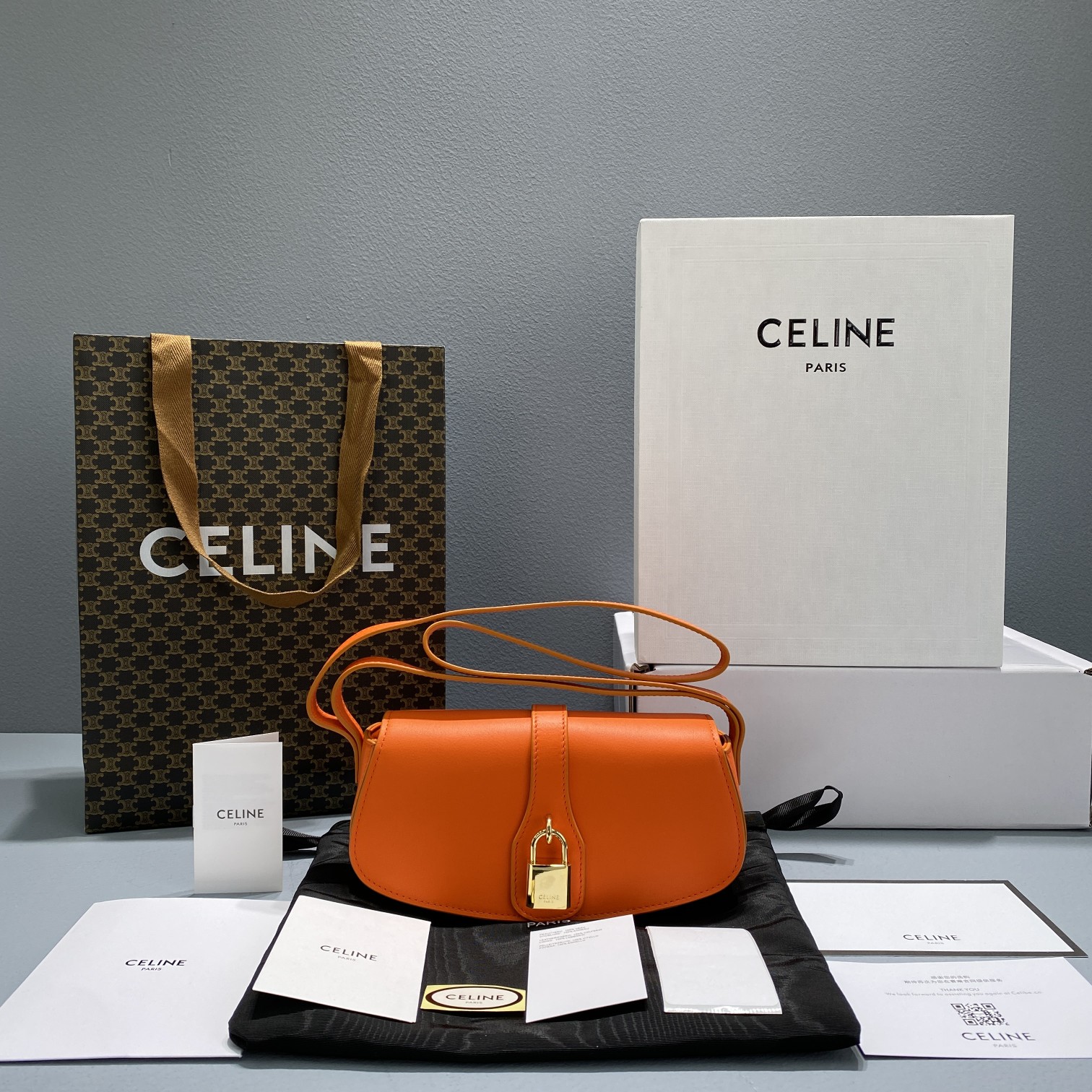 1:1 Replica Celine Clutch On Strap Orange For Women 7in/18cm - Image 9