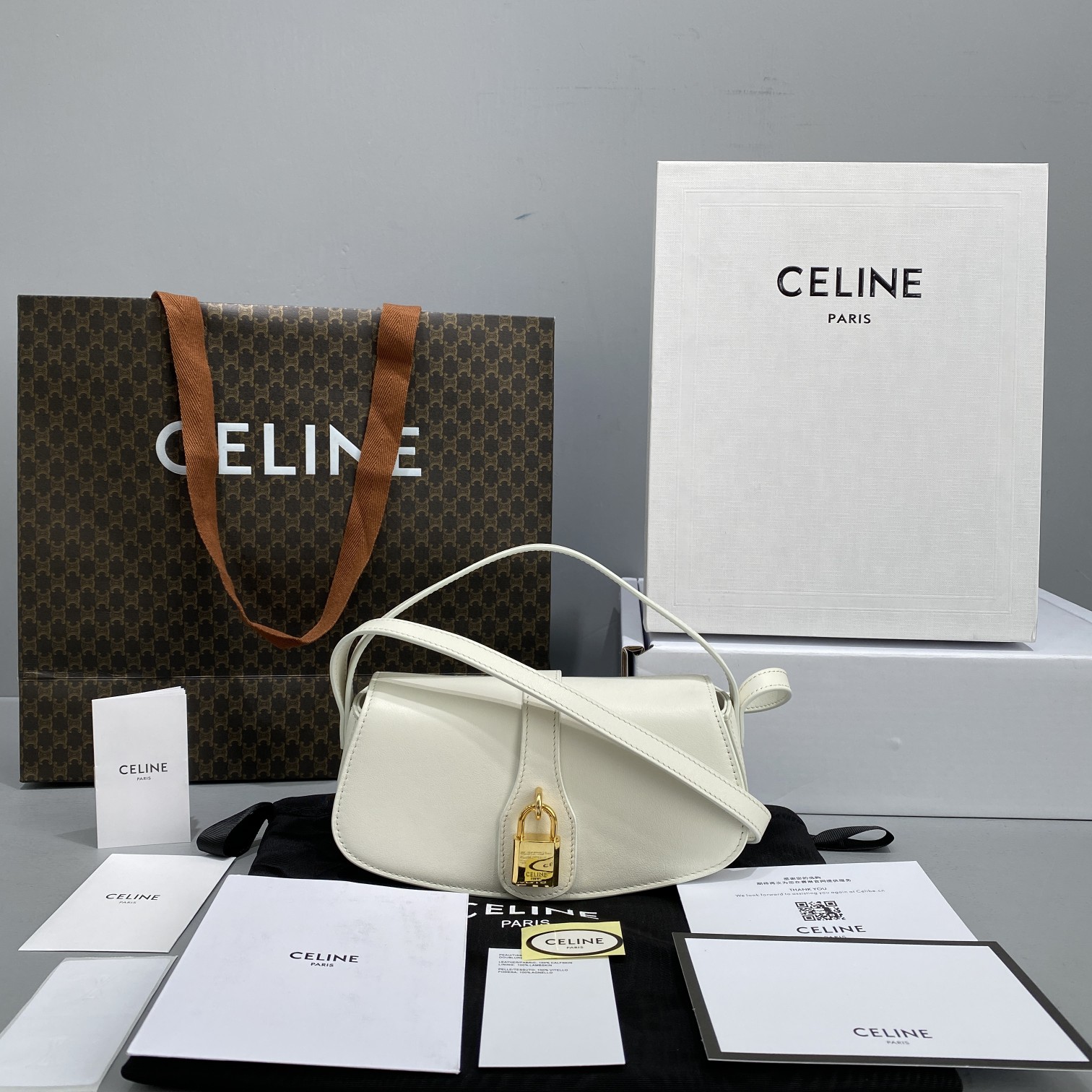 1:1 Replica Celine Clutch On Strap White For Women 7in/18cm 10I593DQ1.01OP - Image 2