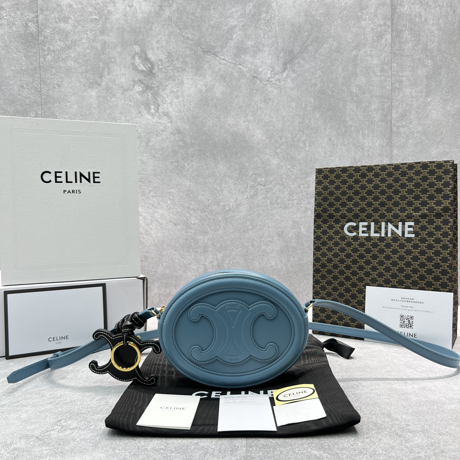 1:1 Replica Celine Crossbody Oval Purse Cuir Triomphe Blue For Women 6in/16cm 10I703DPQ.07DD - Image 8