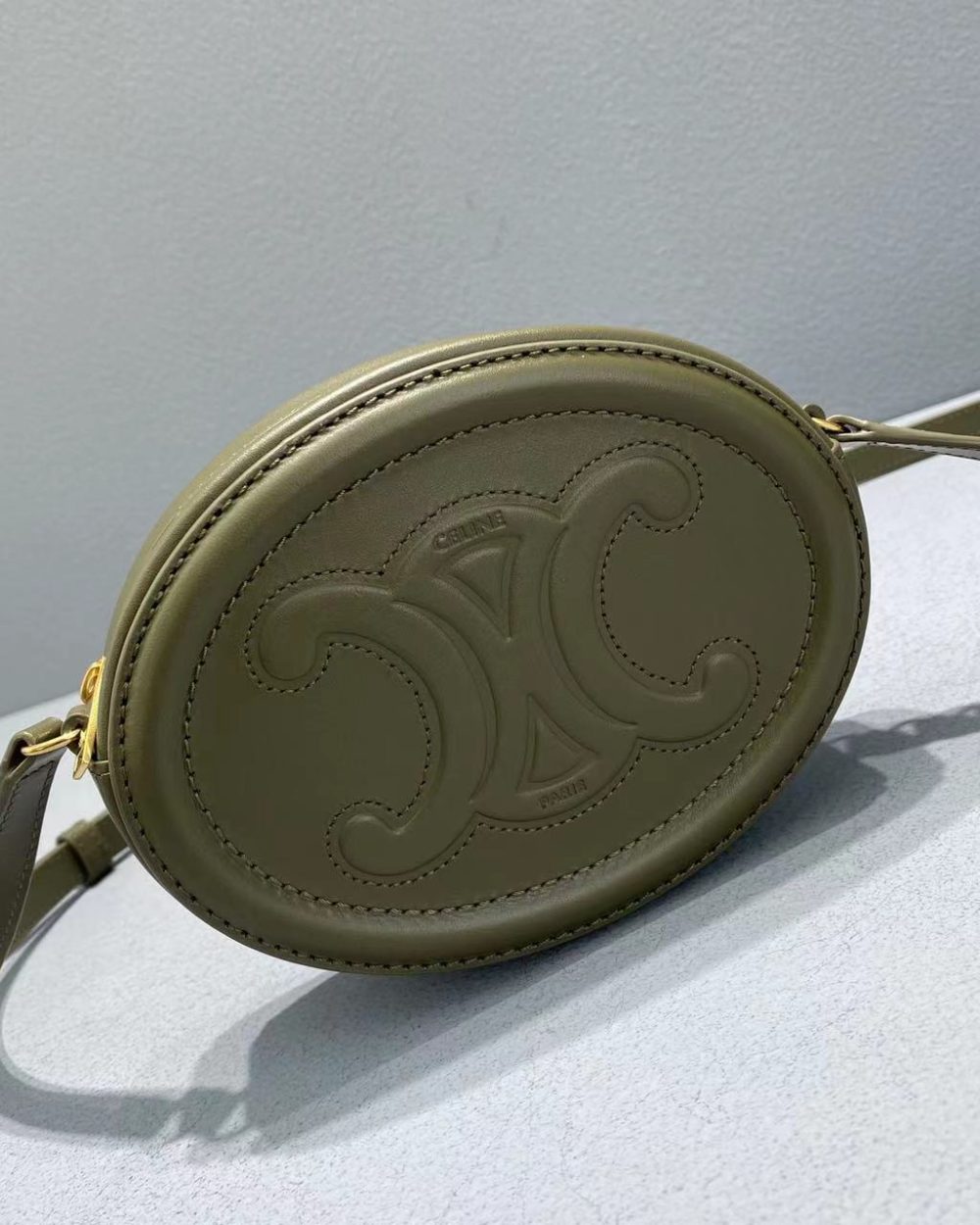 1:1 Replica Celine Crossbody Oval Purse Cuir Triomphe Dark Green For Women 6in/16cm