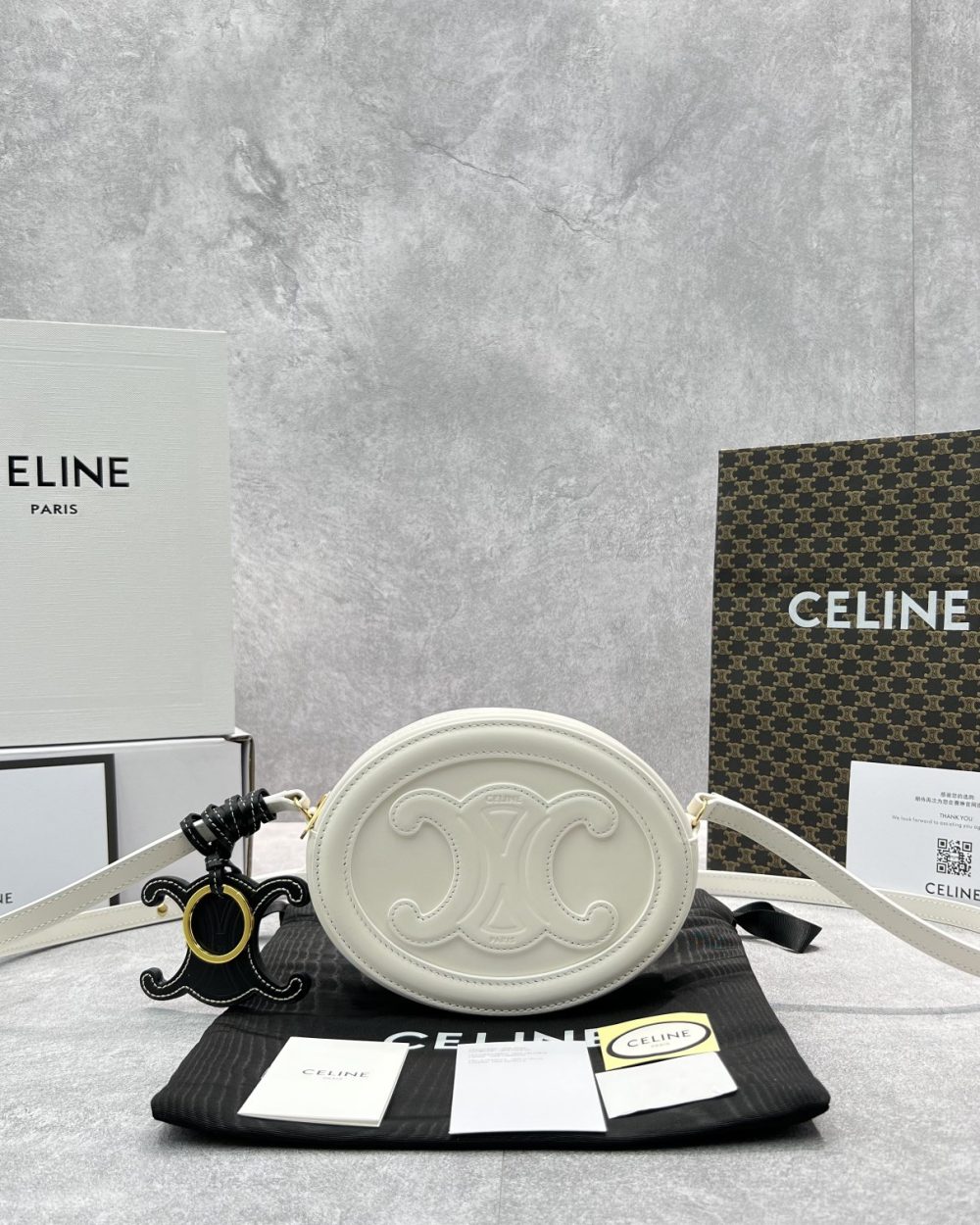 1:1 Replica Celine Crossbody Oval Purse Cuir Triomphe White For Women 6in/16cm