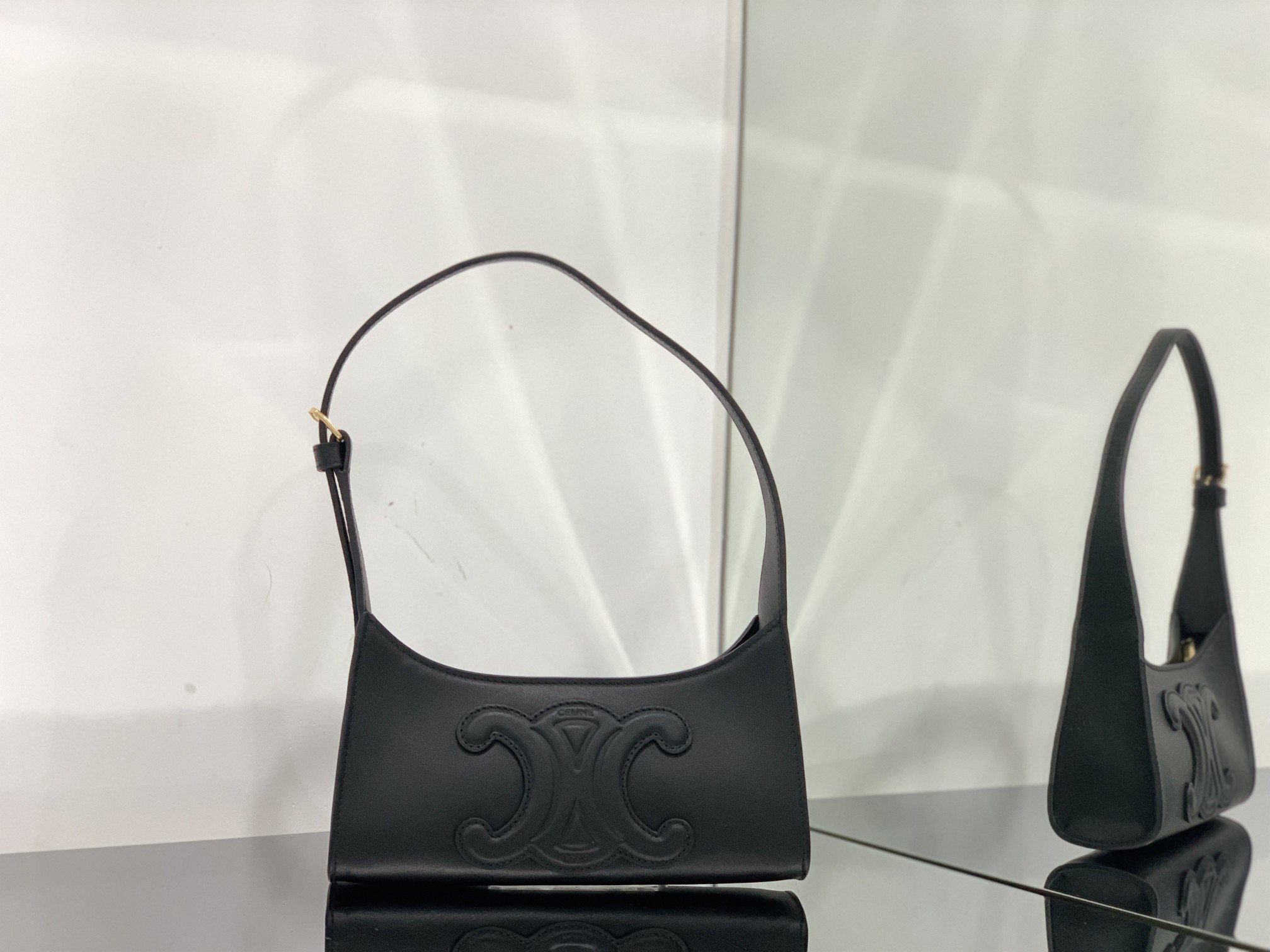 1:1 Replica Celine Cuir Triomphe Bag Black For Women 9in/24cm