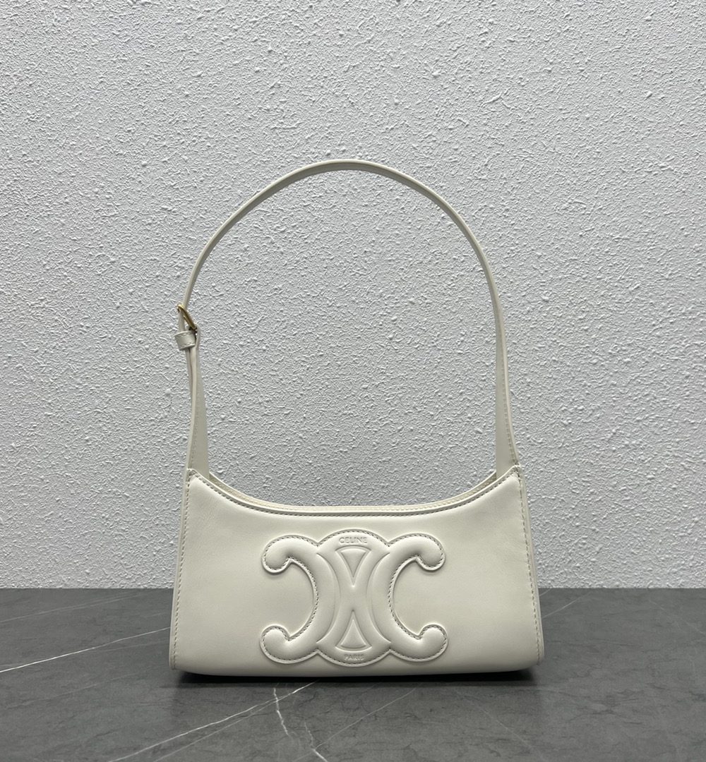 1:1 Replica Celine Cuir Triomphe Shoulder Bag White For Women 9.4in/24cm
