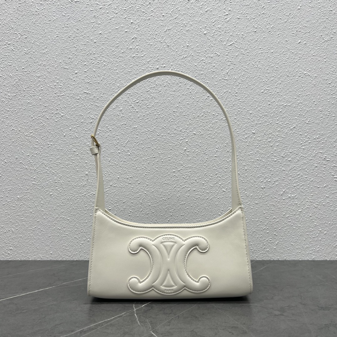 1:1 Replica Celine Cuir Triomphe Shoulder Bag White For Women 9.4in/24cm