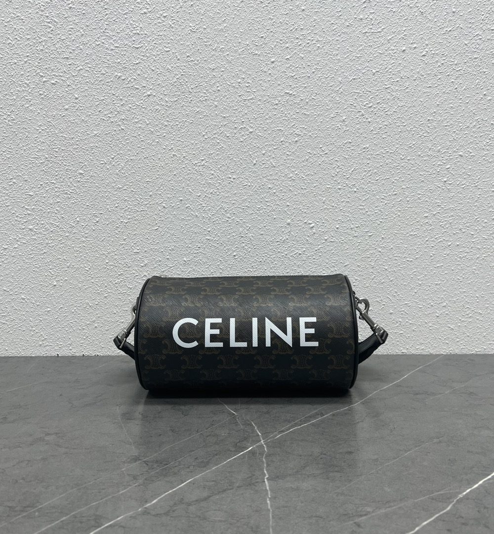1:1 Replica Celine Cylinder Bag In Triomphe Canvas Black For Women 9in/22cm