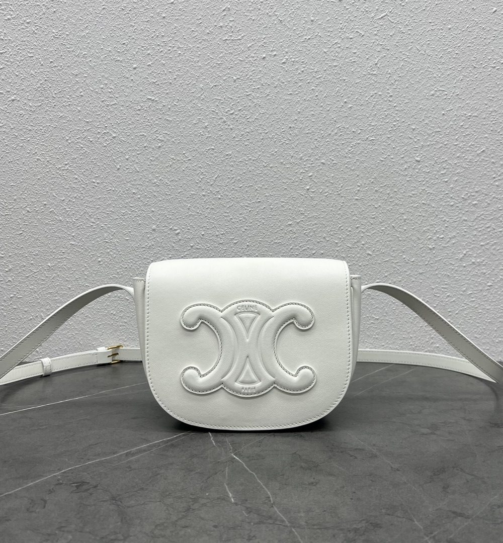 1:1 Replica Celine Folco Cuir Triomphe White For Women 7in/19cm 198263DU3.01BC