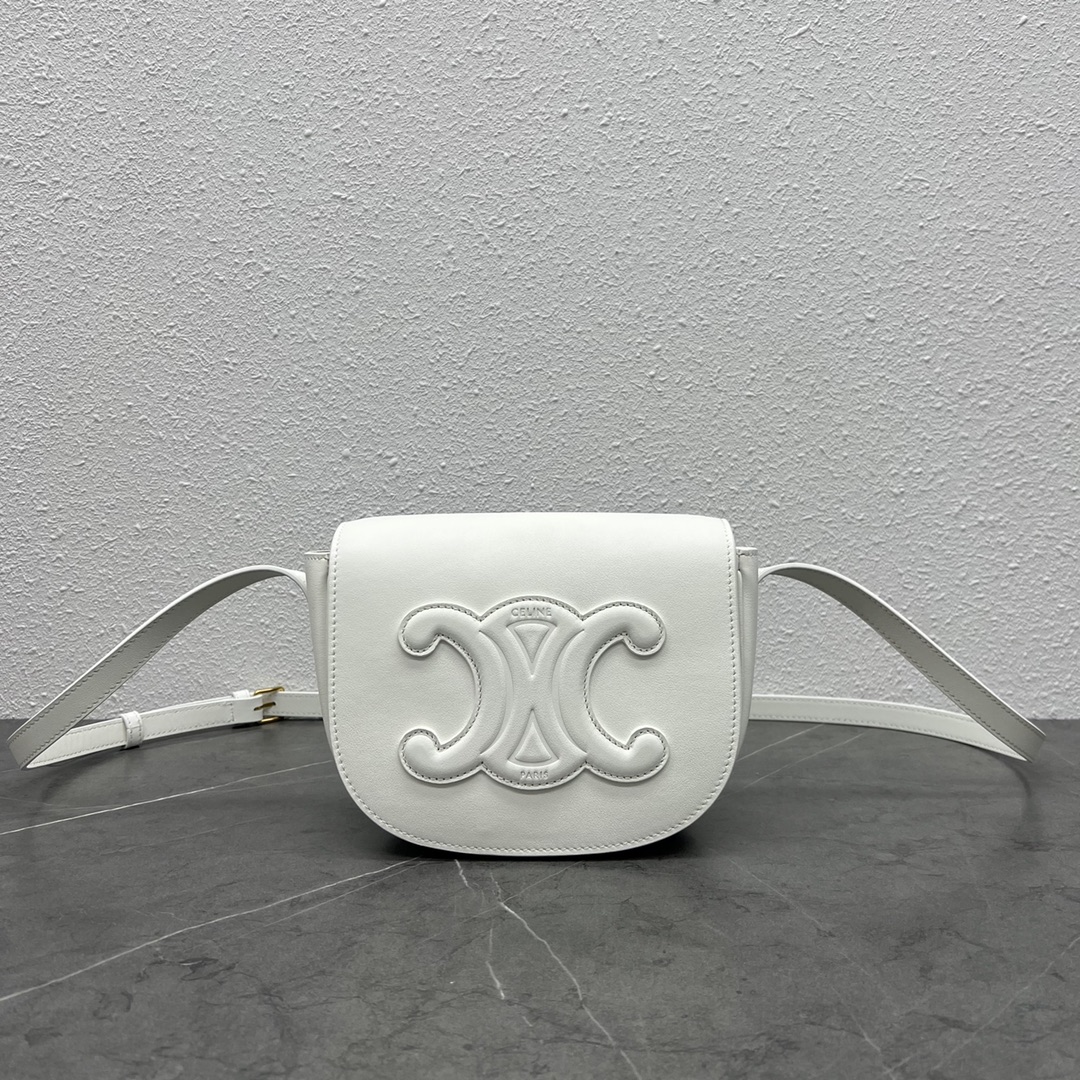 1:1 Replica Celine Folco Cuir Triomphe White For Women 7in/19cm 198263DU3.01BC