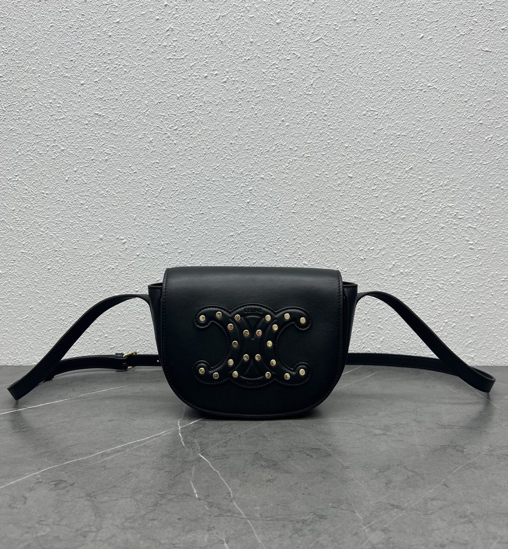 1:1 Replica Celine Folco Cuir Triomphe With Studs Black For Women 7in/19cm