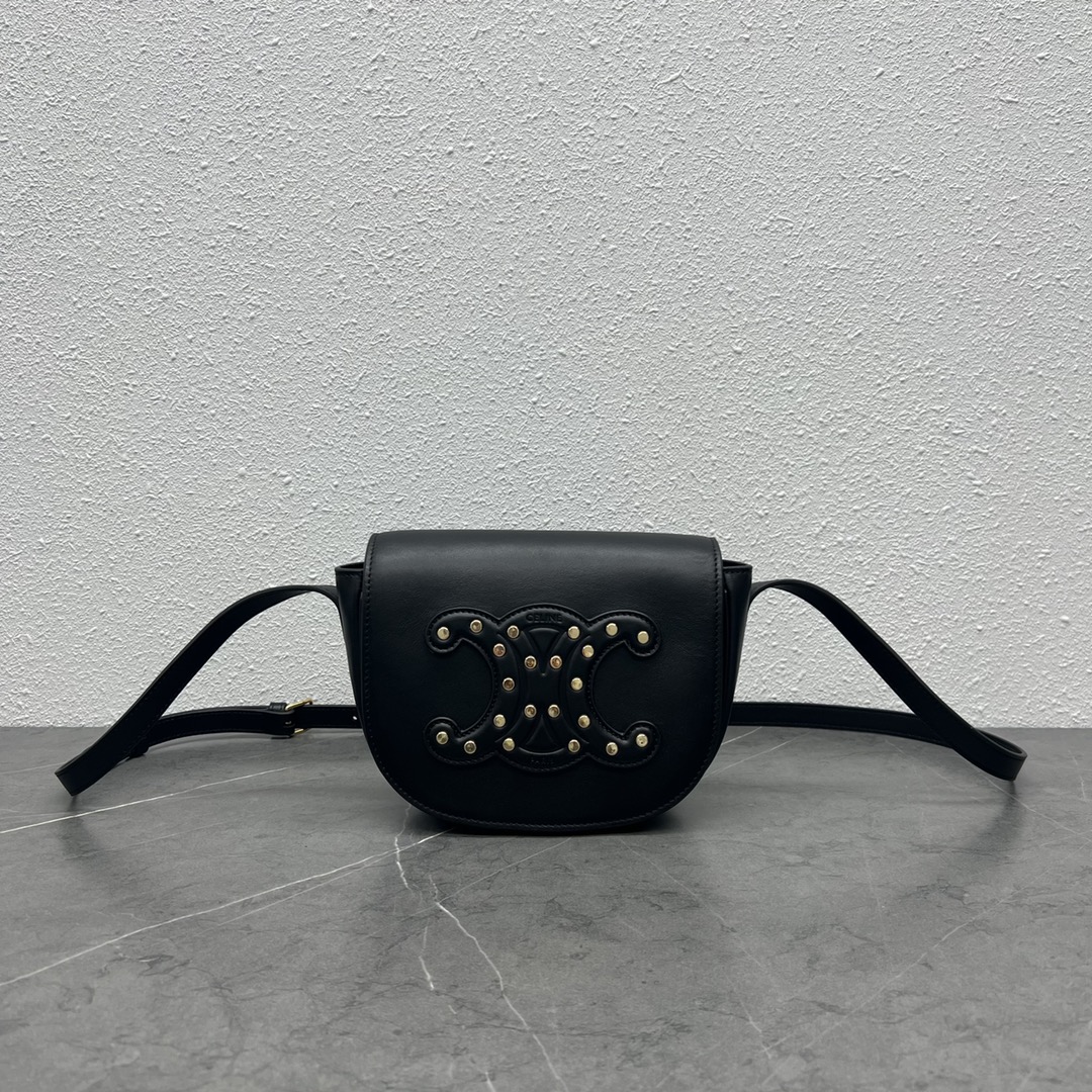1:1 Replica Celine Folco Cuir Triomphe With Studs Black For Women 7in/19cm