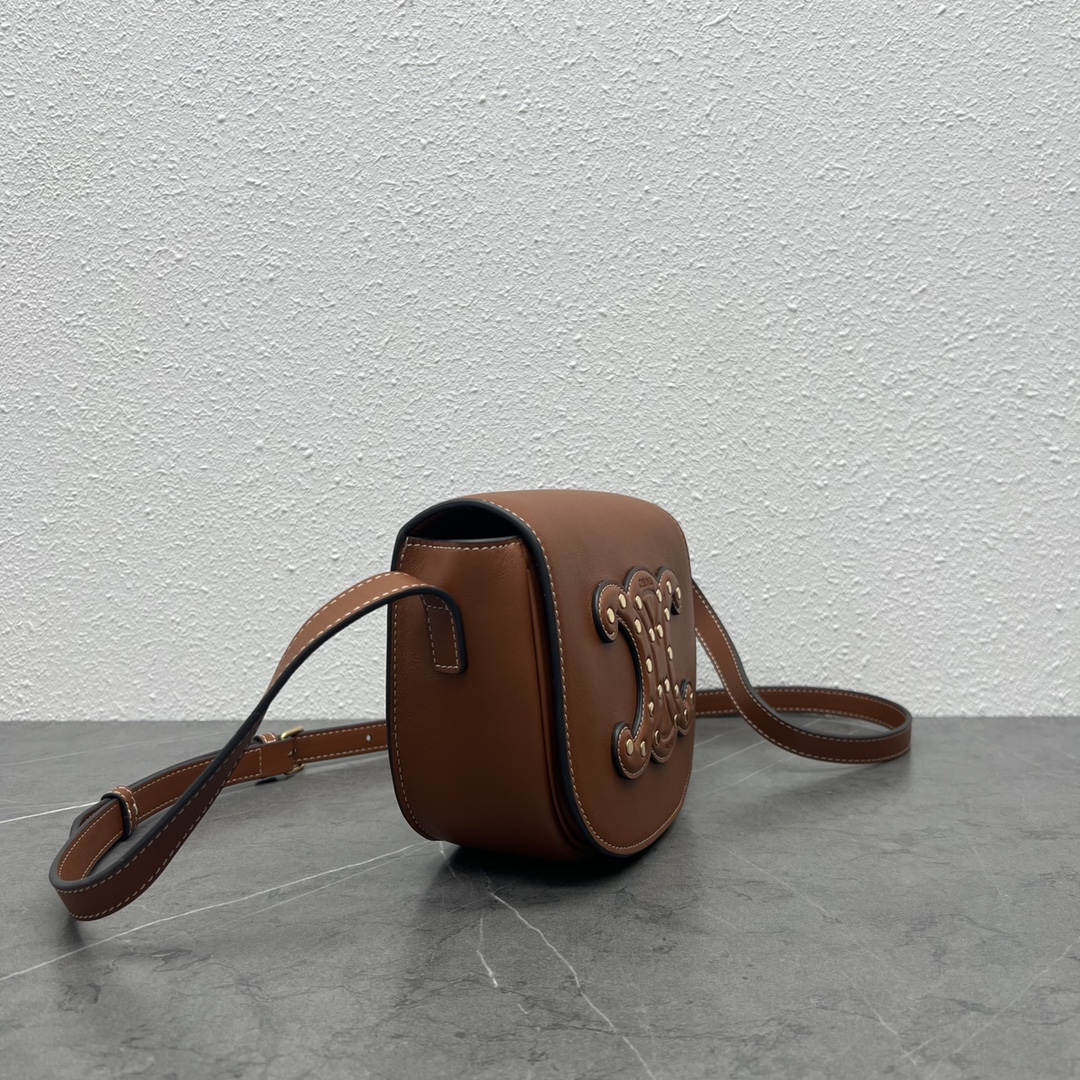 1:1 Replica Celine Folco Cuir Triomphe With Studs Brown For Women 7in/19cm 198263DU9.04LU - Image 2