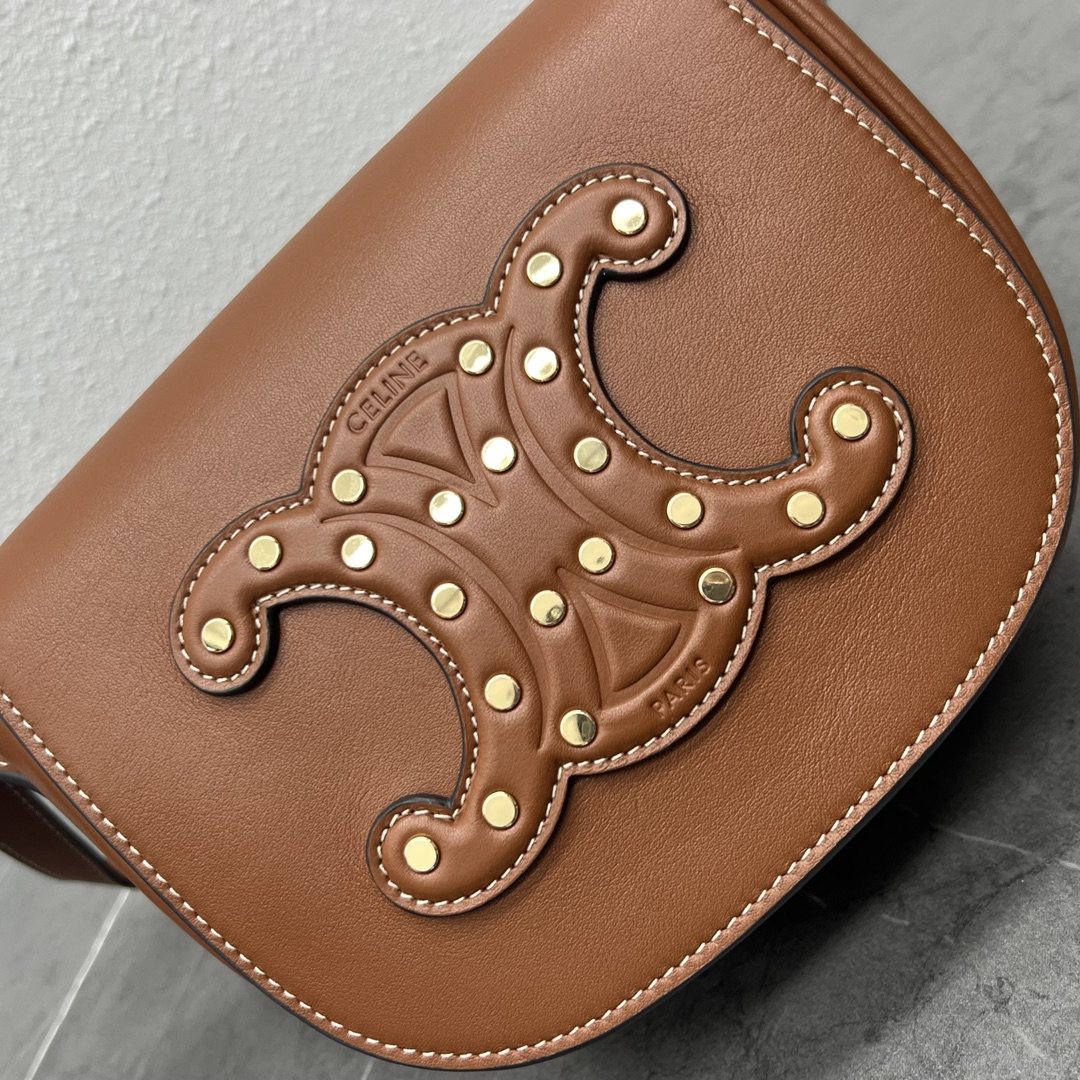 1:1 Replica Celine Folco Cuir Triomphe With Studs Brown For Women 7in/19cm 198263DU9.04LU - Image 4