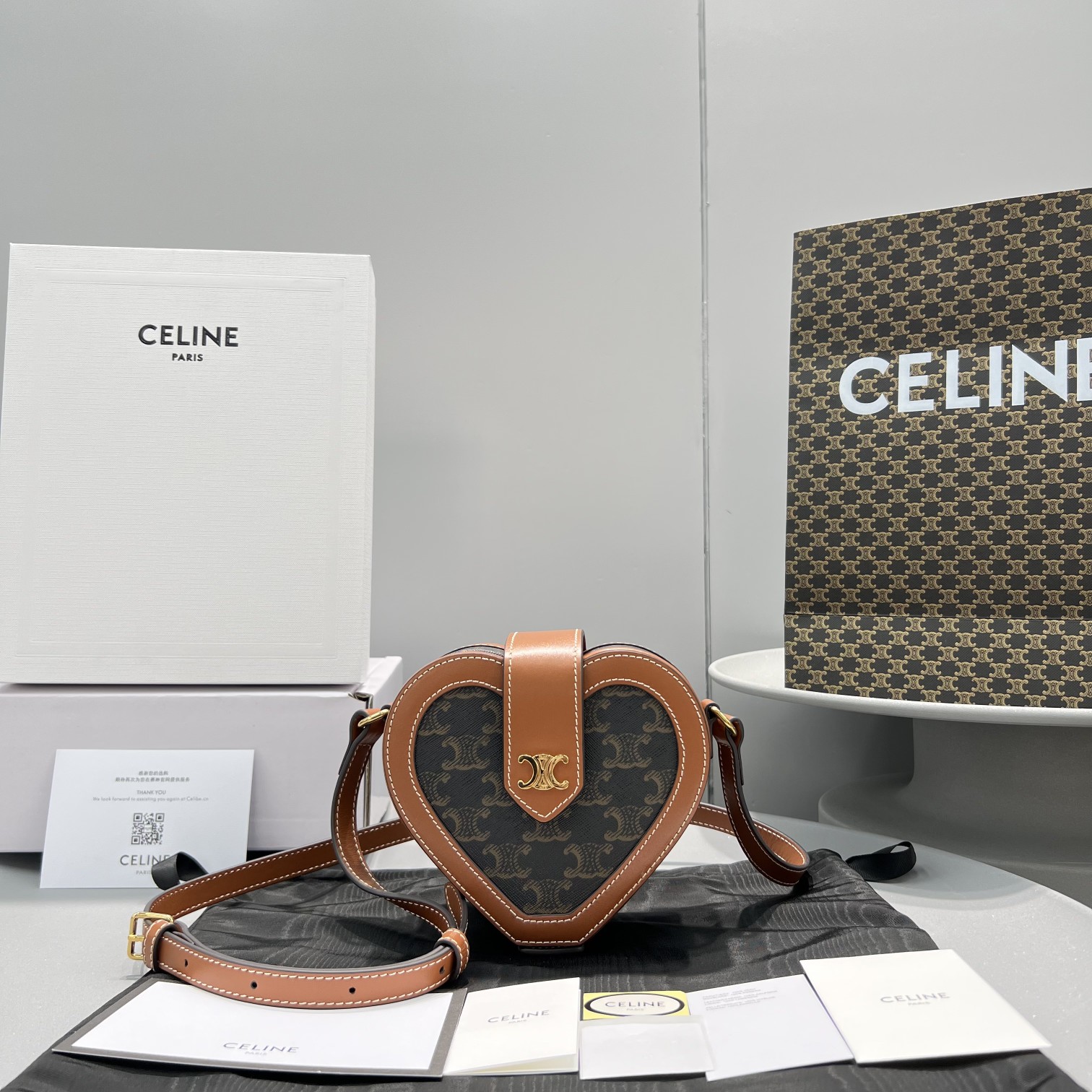 1:1 Replica Celine Heart Tambour In Triomphe Canvas Tan For Women 6in/15cm 198212BZJ.04LU