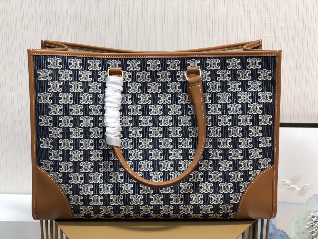 1:1 Replica Celine Horizontal Cabas In Textile With Triomphe Embroidery Denim For Women 17in/43cm - Image 3