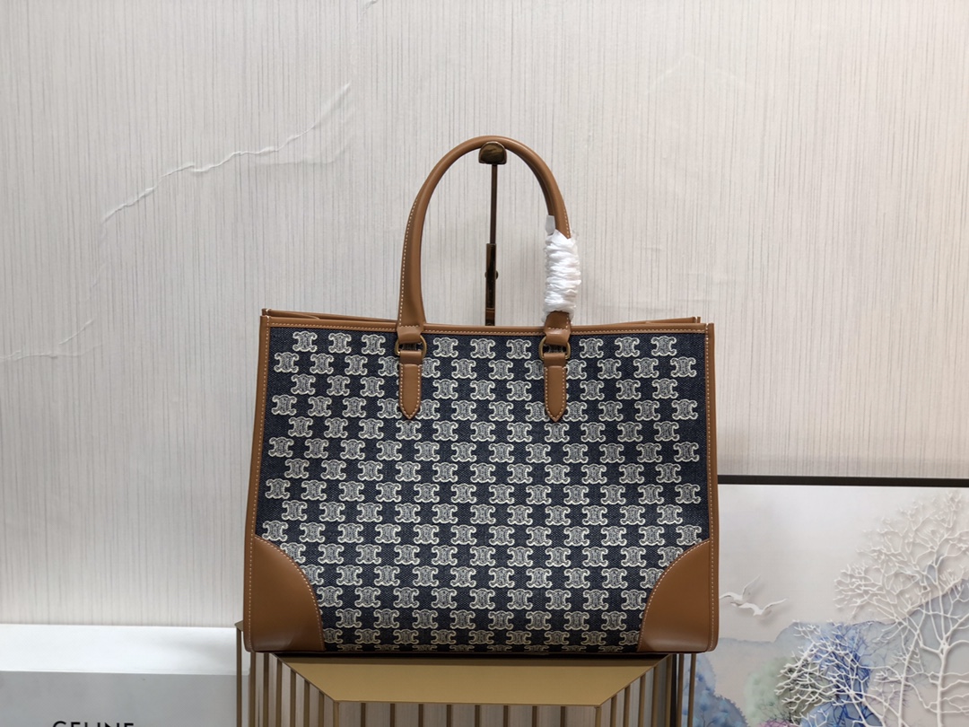 1:1 Replica Celine Horizontal Cabas In Textile With Triomphe Embroidery Denim For Women 17in/43cm - Image 2