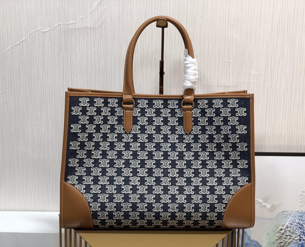 1:1 Replica Celine Horizontal Cabas In Textile With Triomphe Embroidery Denim For Women 17in/43cm