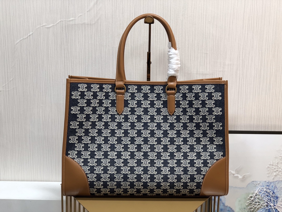 1:1 Replica Celine Horizontal Cabas In Textile With Triomphe Embroidery Denim For Women 17in/43cm