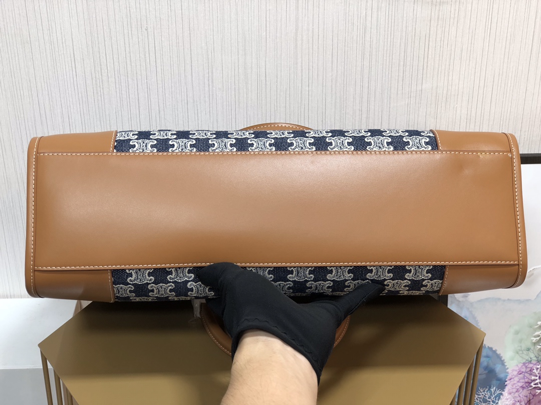 1:1 Replica Celine Horizontal Cabas In Textile With Triomphe Embroidery Denim For Women 17in/43cm - Image 6