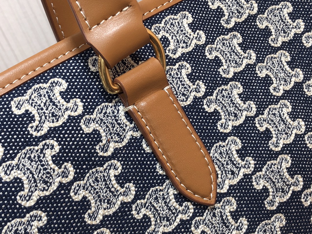 1:1 Replica Celine Horizontal Cabas In Textile With Triomphe Embroidery Denim For Women 17in/43cm - Image 4