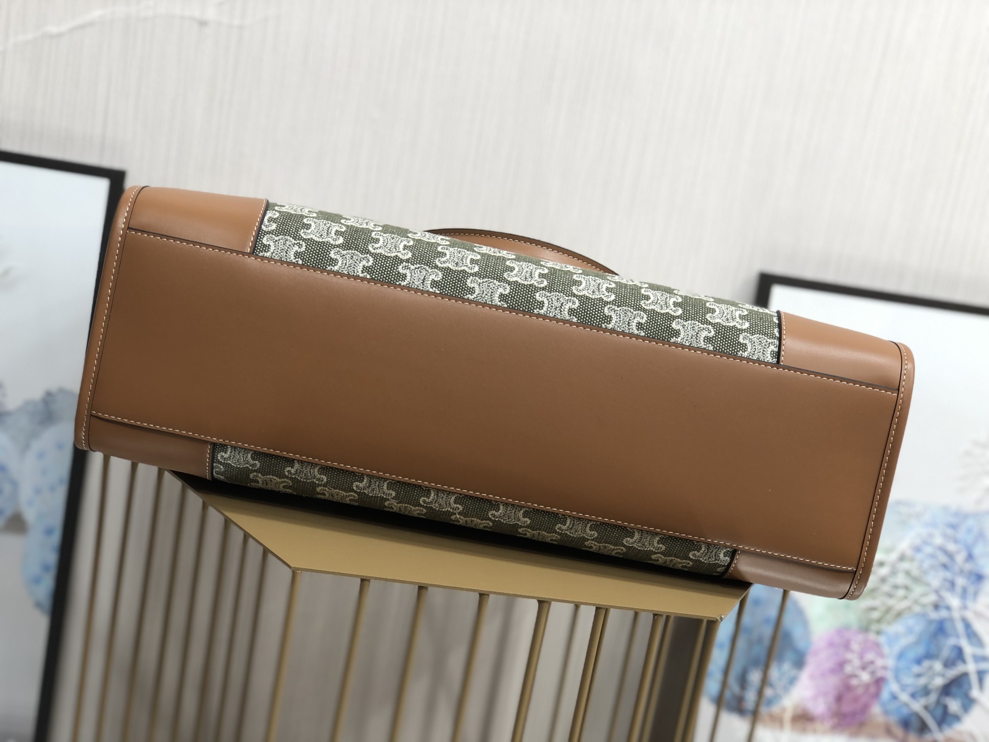 1:1 Replica Celine Horizontal Cabas In Textile With Triomphe Embroidery Khaki For Women 17in/43cm 197002CS8.15KH - Image 4