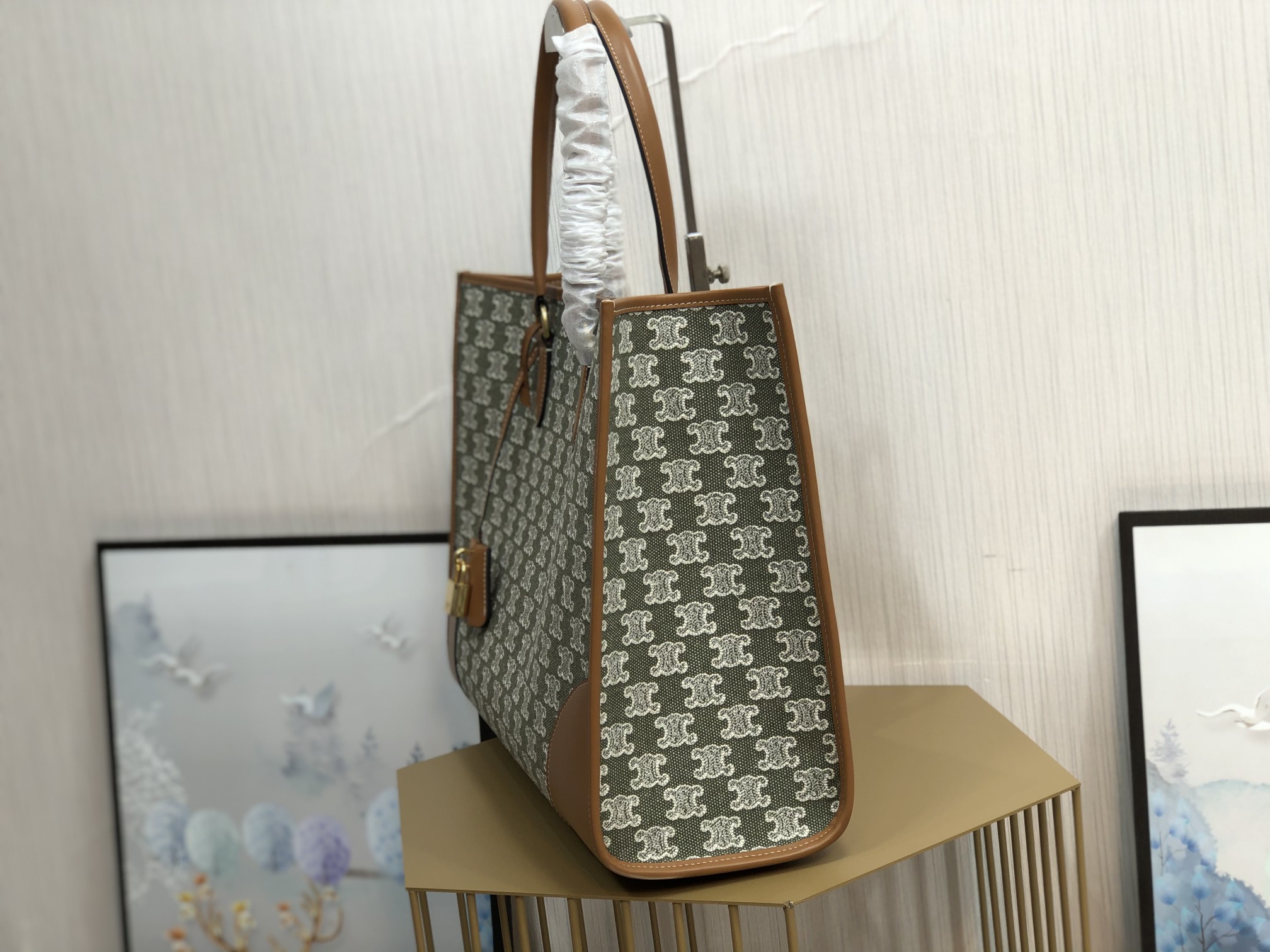 1:1 Replica Celine Horizontal Cabas In Textile With Triomphe Embroidery Khaki For Women 17in/43cm 197002CS8.15KH - Image 3