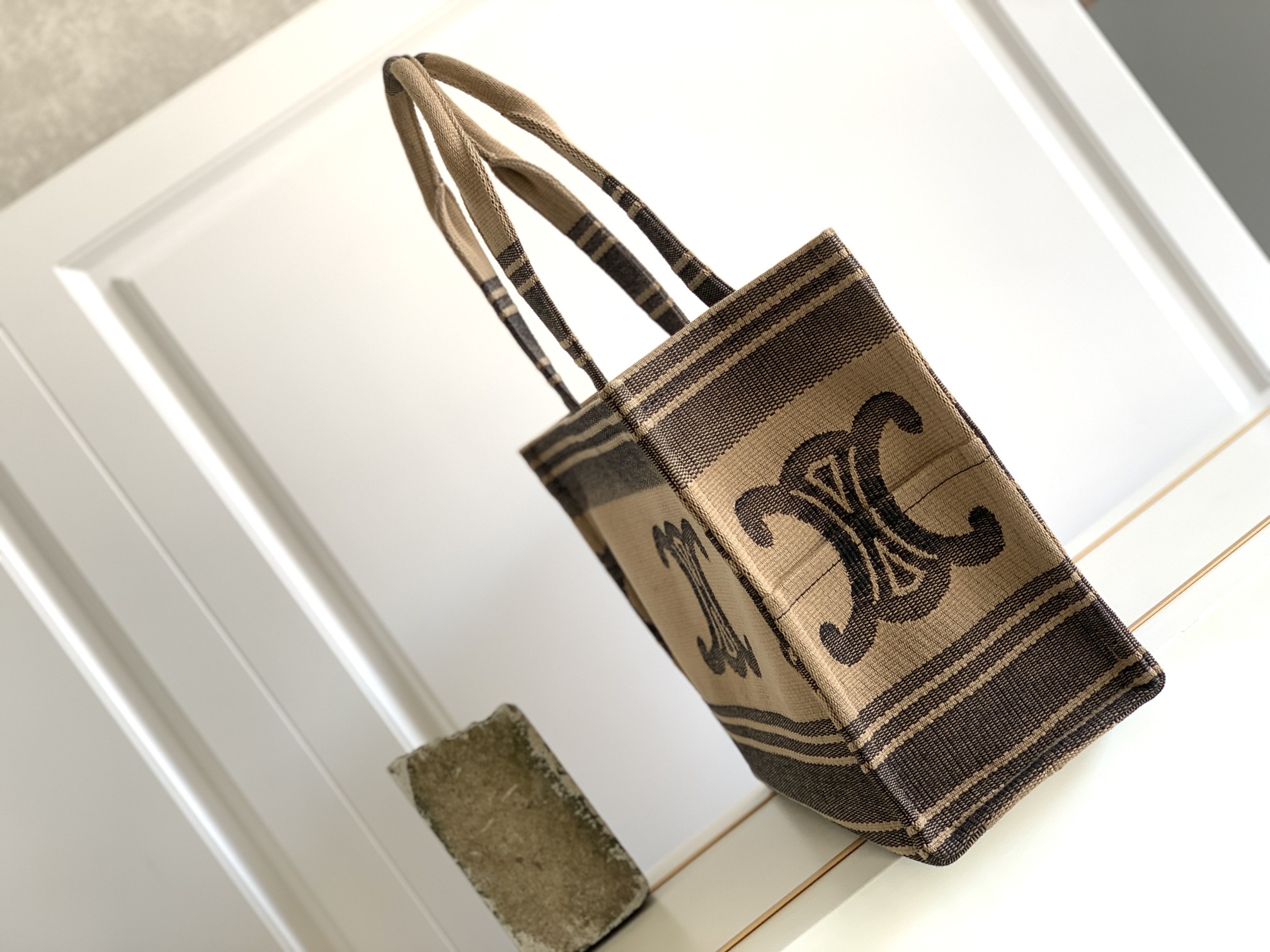 1:1 Replica Celine Large Cabas Thais In Textile With Triomphe Beige/Black For Women 16in/41cm 196762EGH.02BL - Image 7