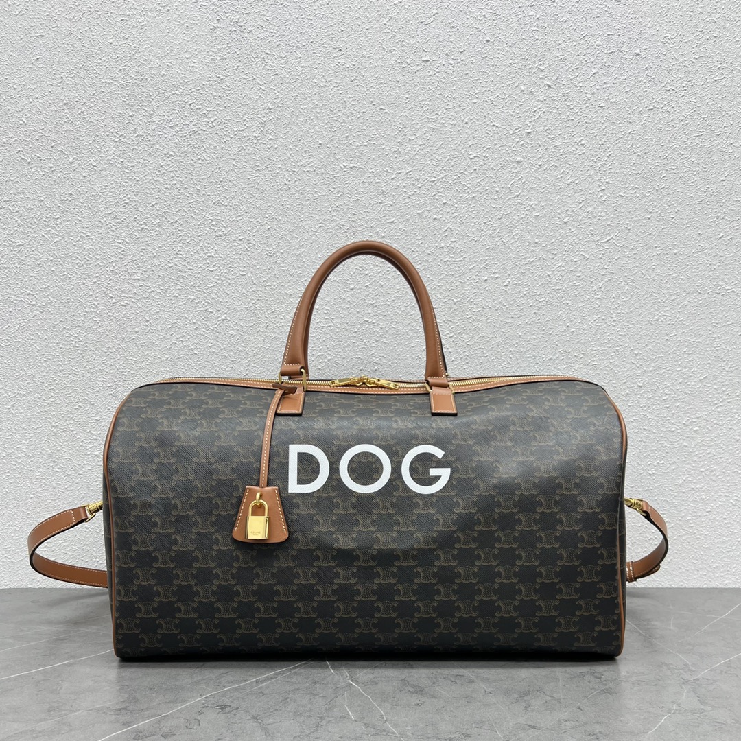 1:1 Replica Celine Large Voyage Bag In Triomphe Canvas With Dog Print Tan For Women 20in/50cm