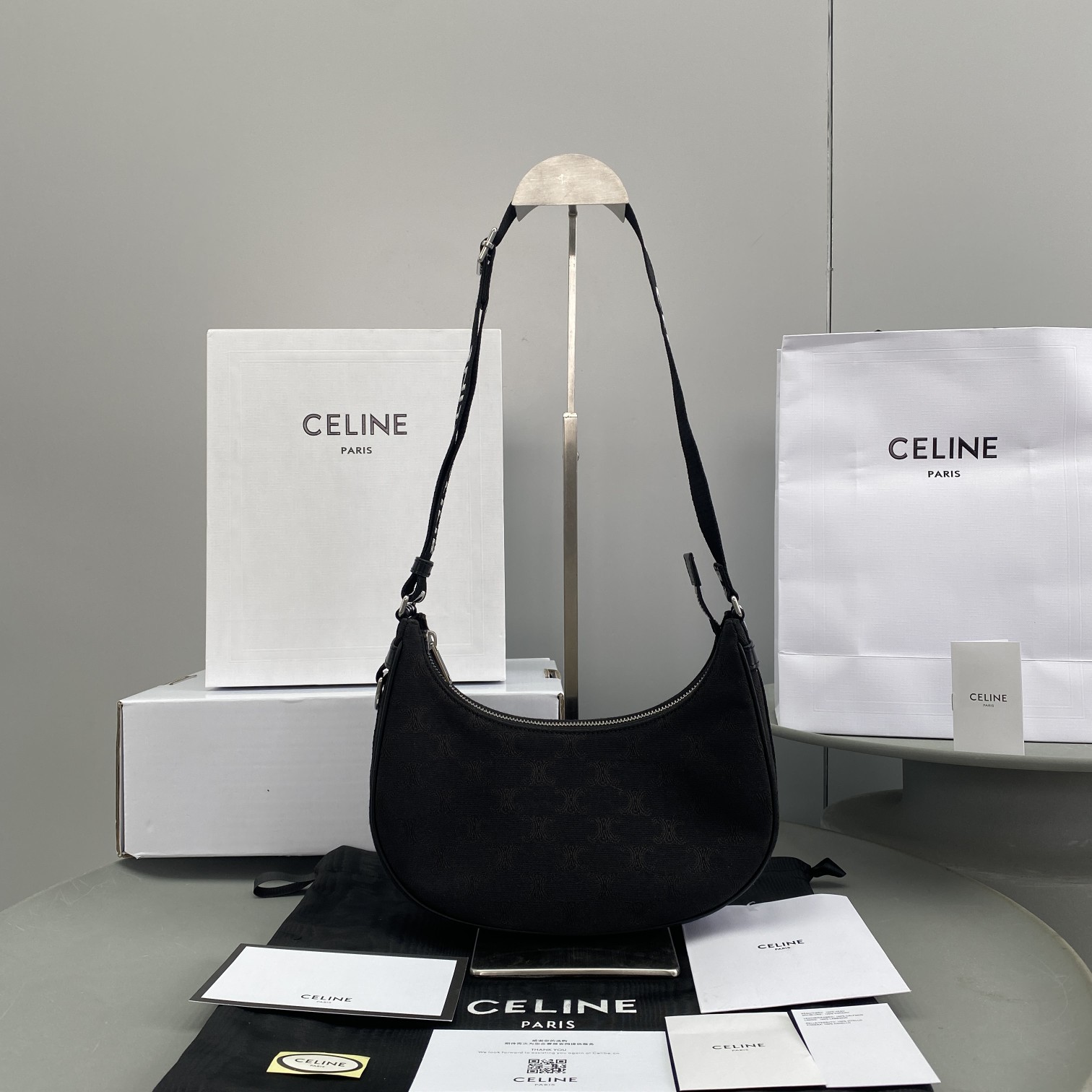 1:1 Replica Celine Medium Ava Bag With Celine Strap Black For Women 9in/23cm 196962DLM.38SI - Image 8