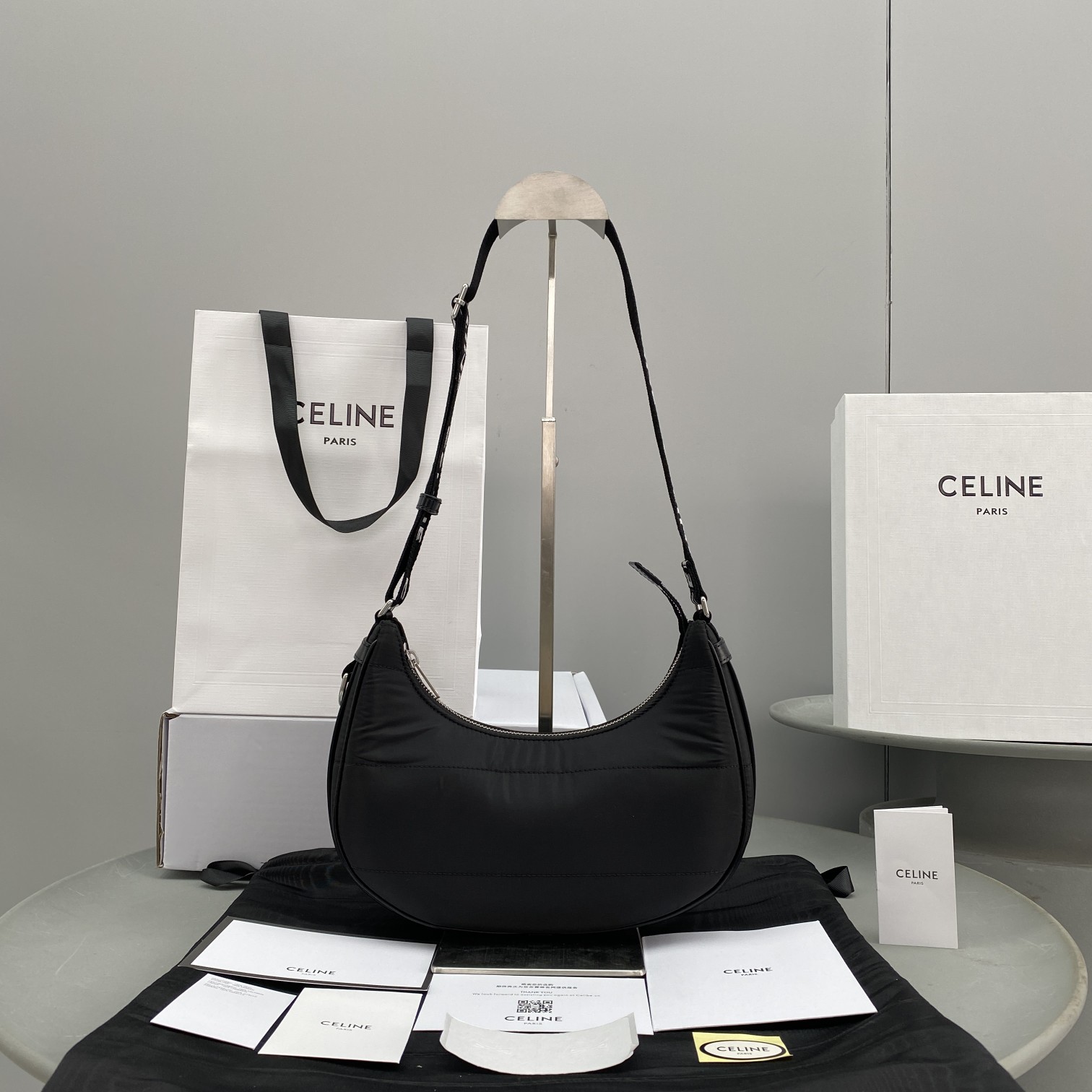 1:1 Replica Celine Medium Ava Bag With Celine Strap In Quilted Nylon Black For Women 9in/23cm 196972DLI.38SI - Image 7