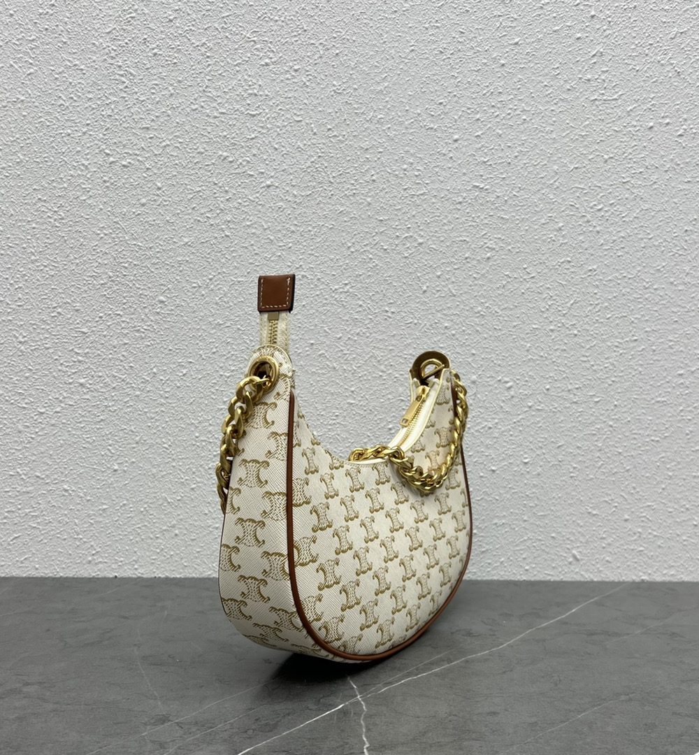 1:1 Replica Celine Medium Ava Chain In Triomphe Canvas White For Women 10in/25cm