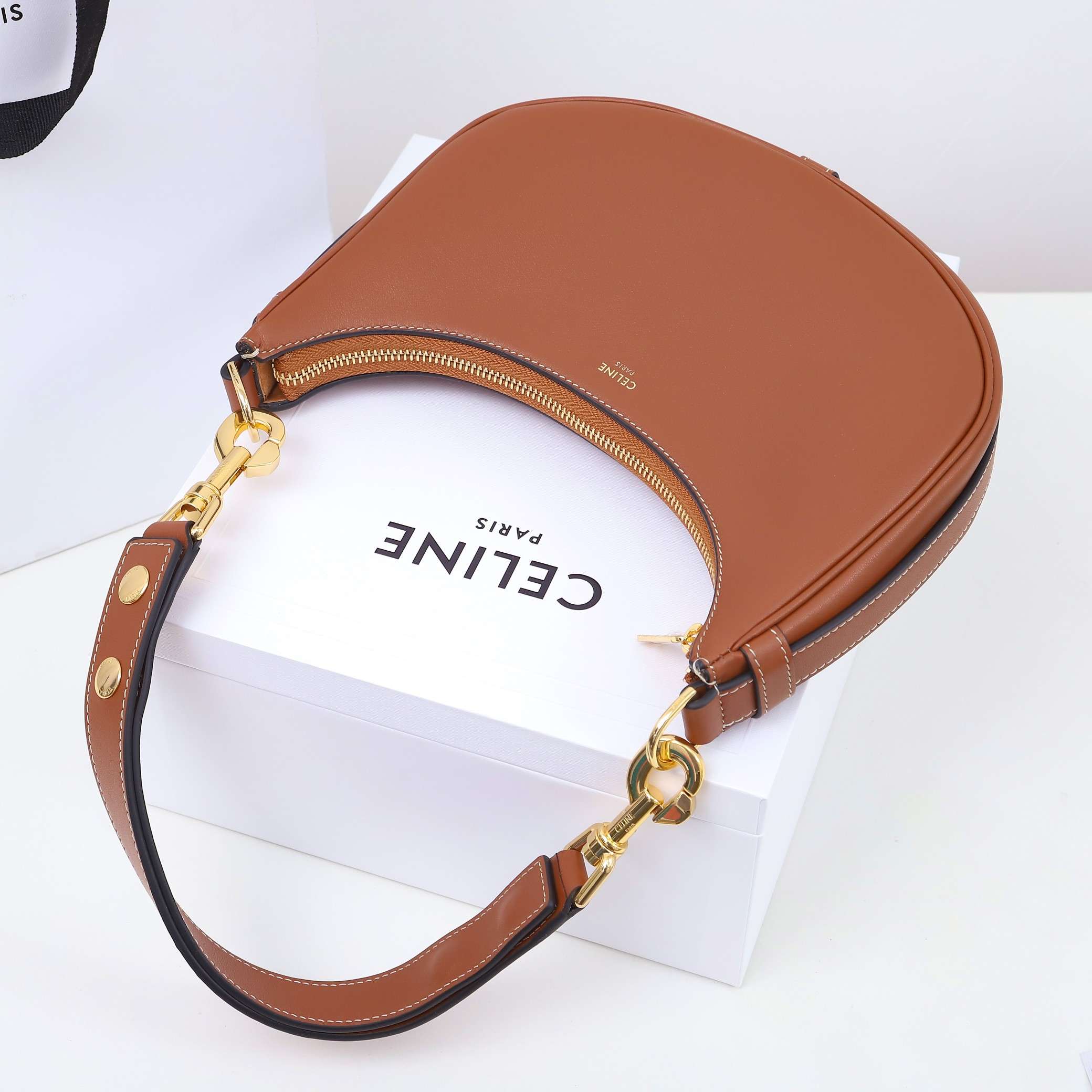 1:1 Replica Celine Medium Strap Ava Bag Black/Brown For Women 9.1in/23cm - Image 15