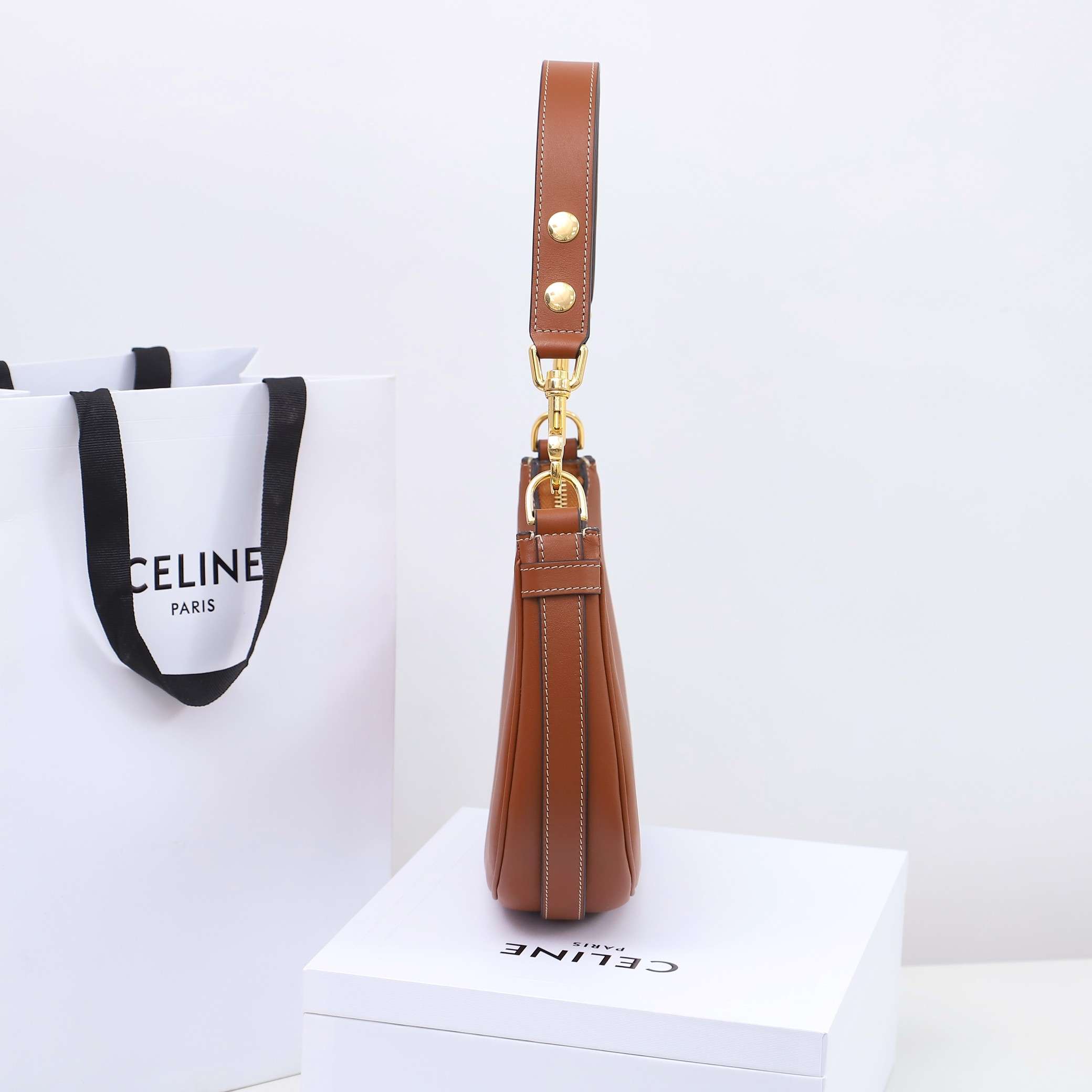 1:1 Replica Celine Medium Strap Ava Bag Black/Brown For Women 9.1in/23cm - Image 12