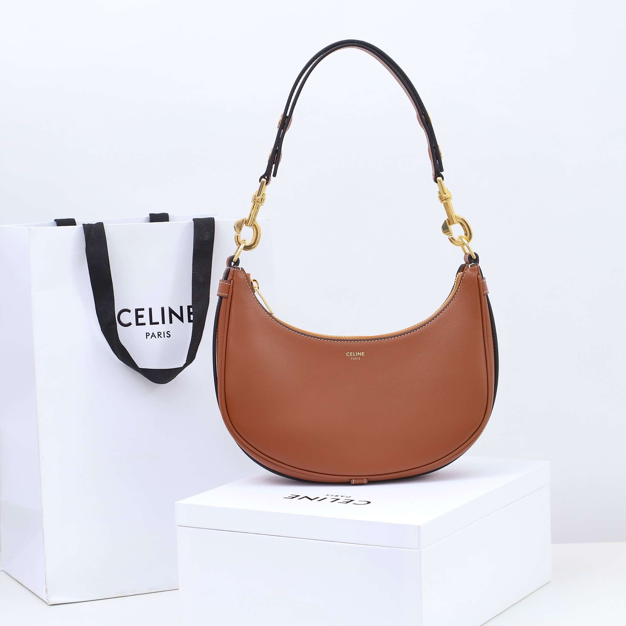 1:1 Replica Celine Medium Strap Ava Bag Black/Brown For Women 9.1in/23cm - Image 19