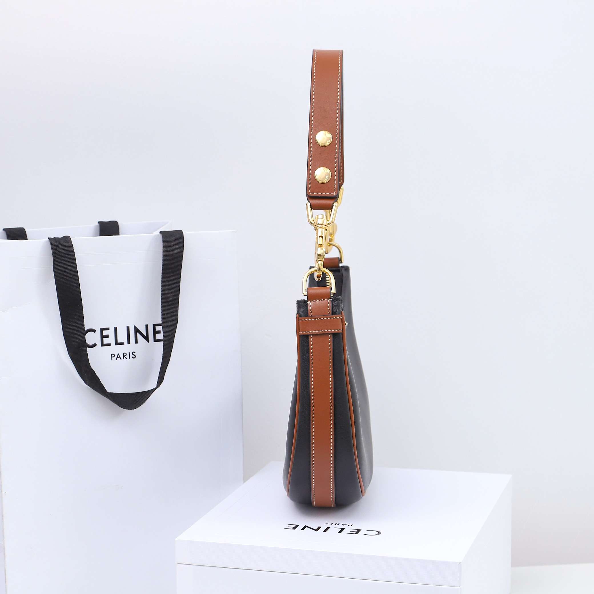 1:1 Replica Celine Medium Strap Ava Bag Black/Brown For Women 9.1in/23cm - Image 6