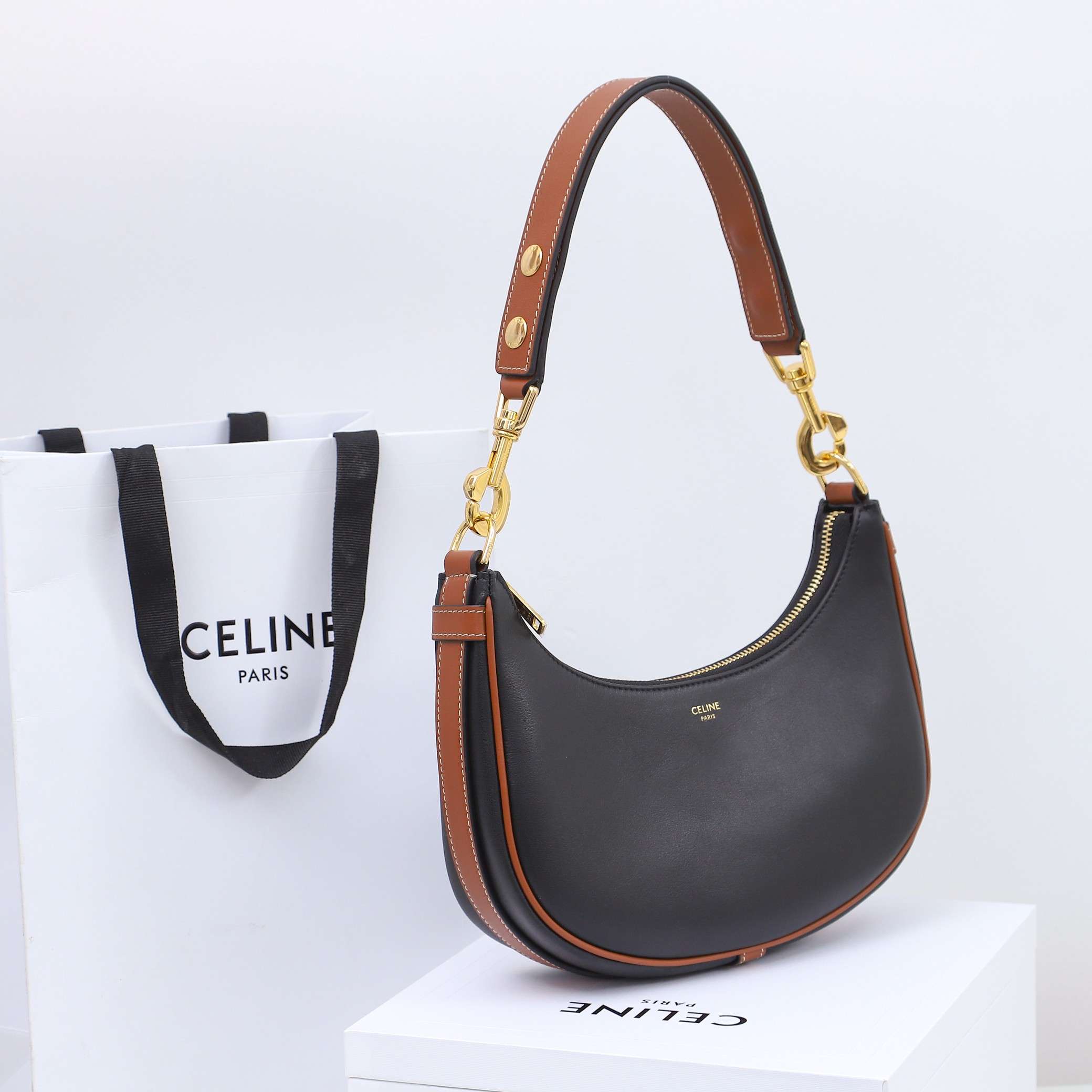 1:1 Replica Celine Medium Strap Ava Bag Black/Brown For Women 9.1in/23cm - Image 5