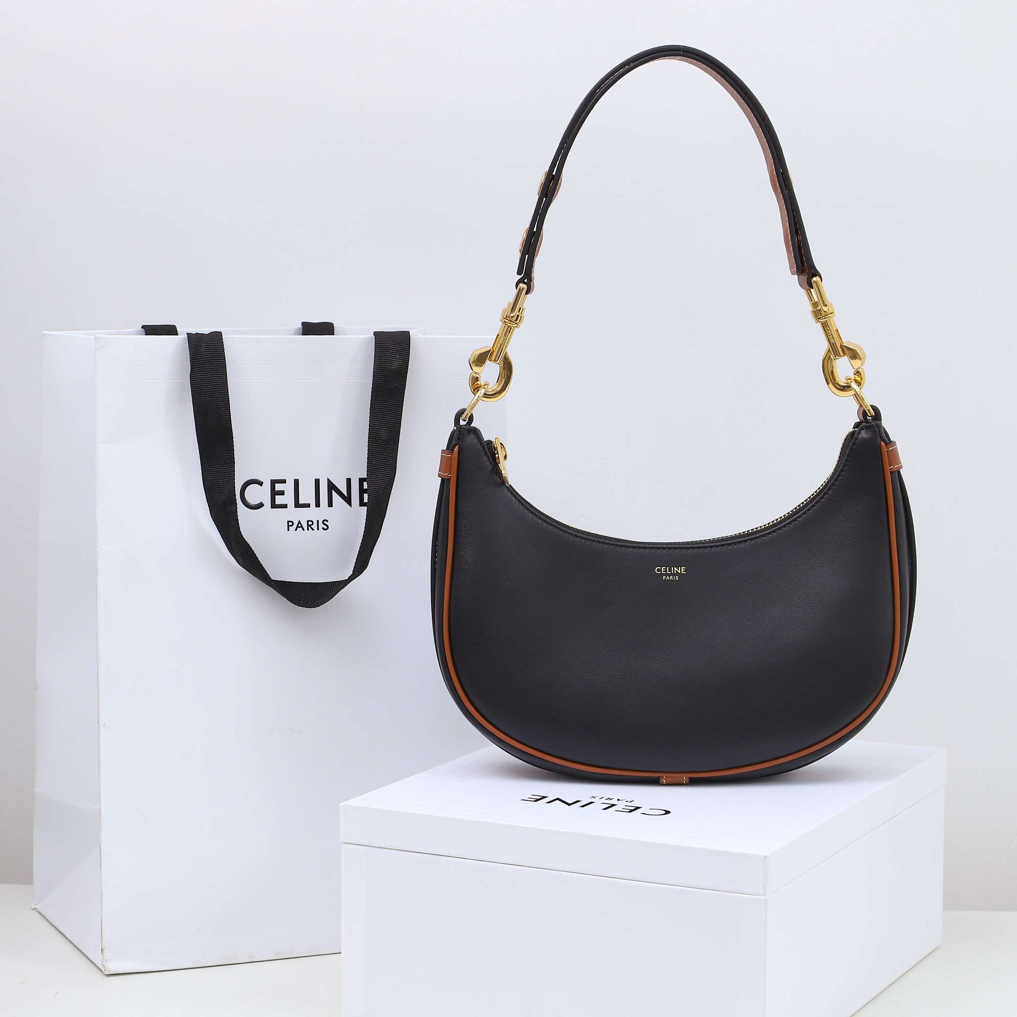 1:1 Replica Celine Medium Strap Ava Bag Black/Brown For Women 9.1in/23cm - Image 4