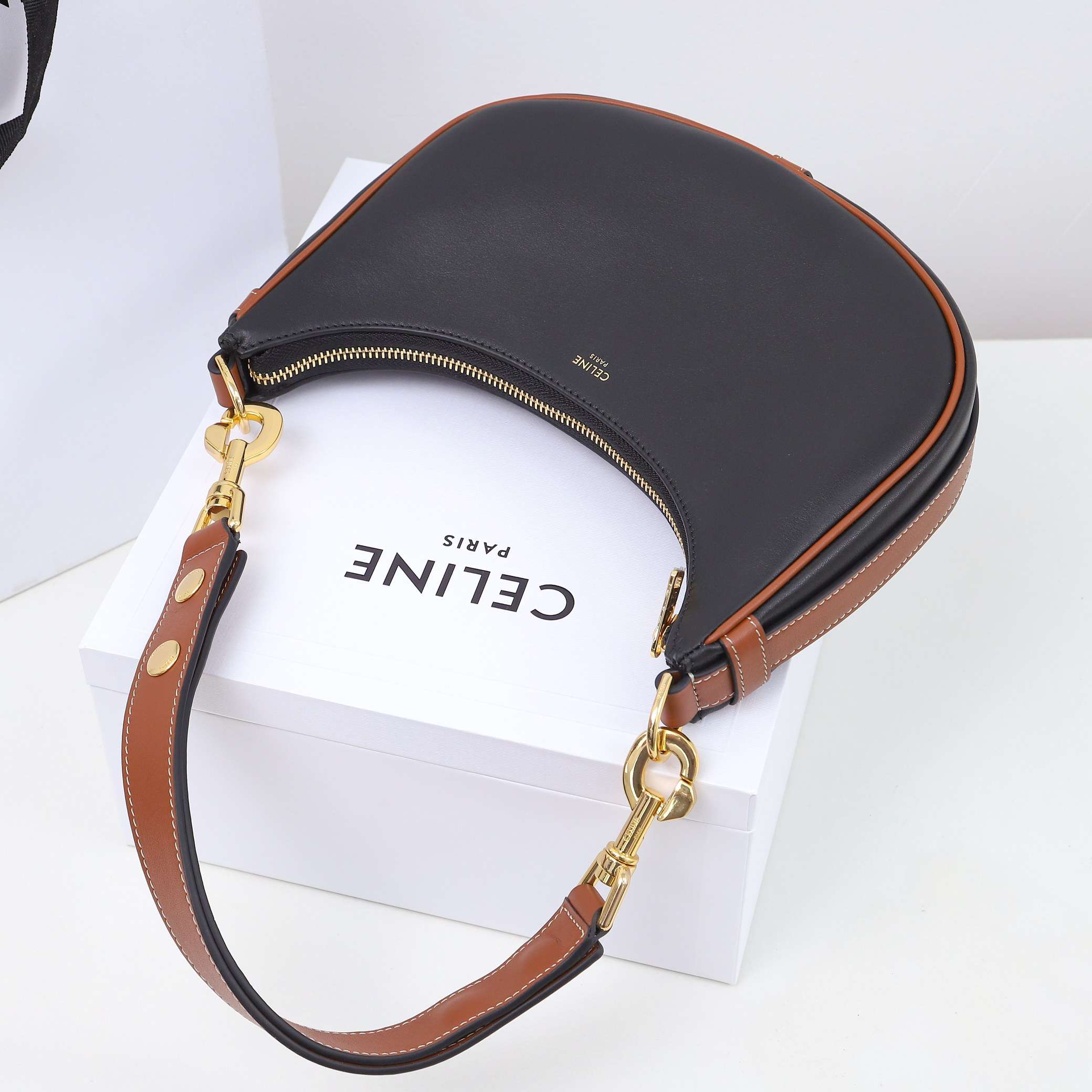 1:1 Replica Celine Medium Strap Ava Bag Black/Brown For Women 9.1in/23cm - Image 9