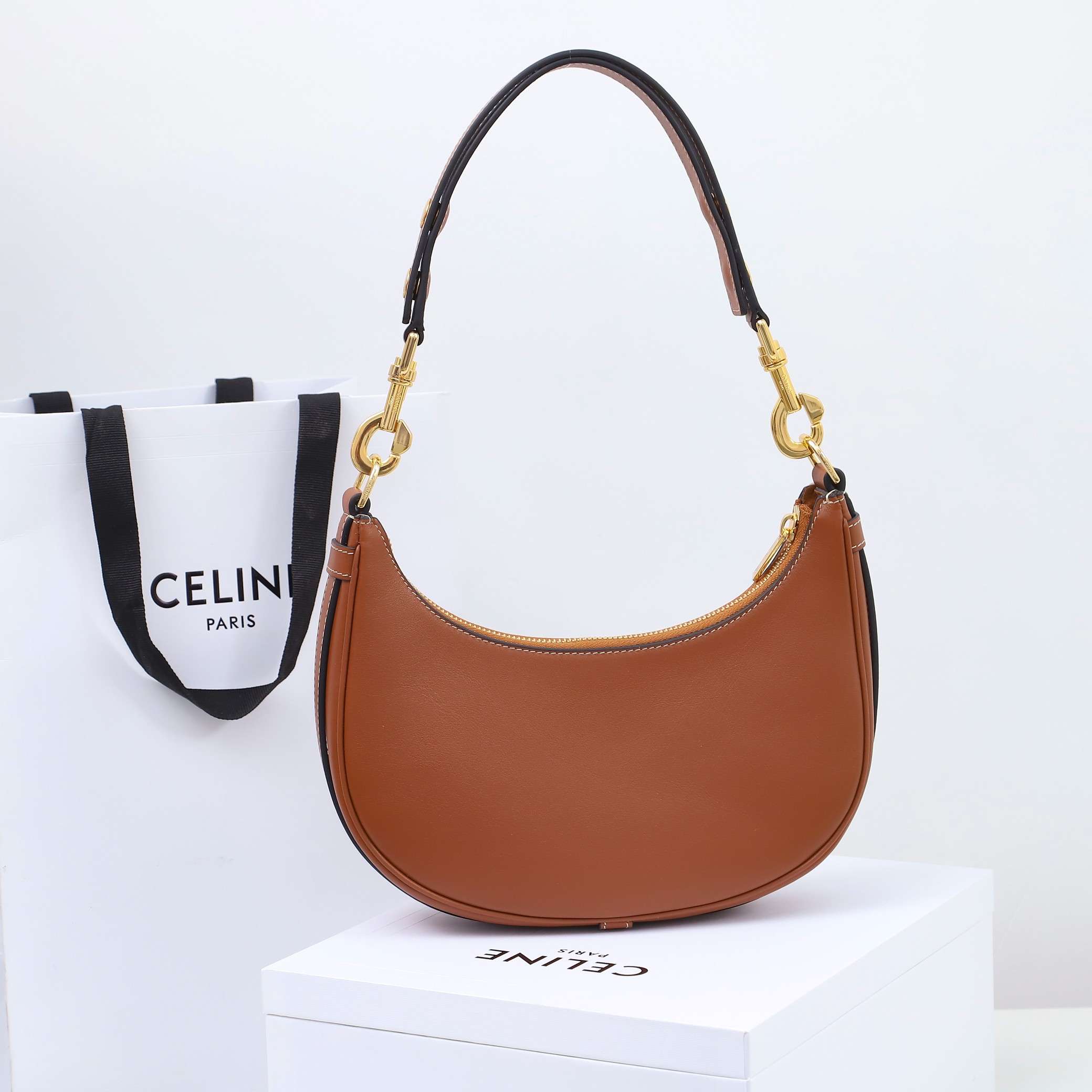1:1 Replica Celine Medium Strap Ava Bag Black/Brown For Women 9.1in/23cm - Image 13