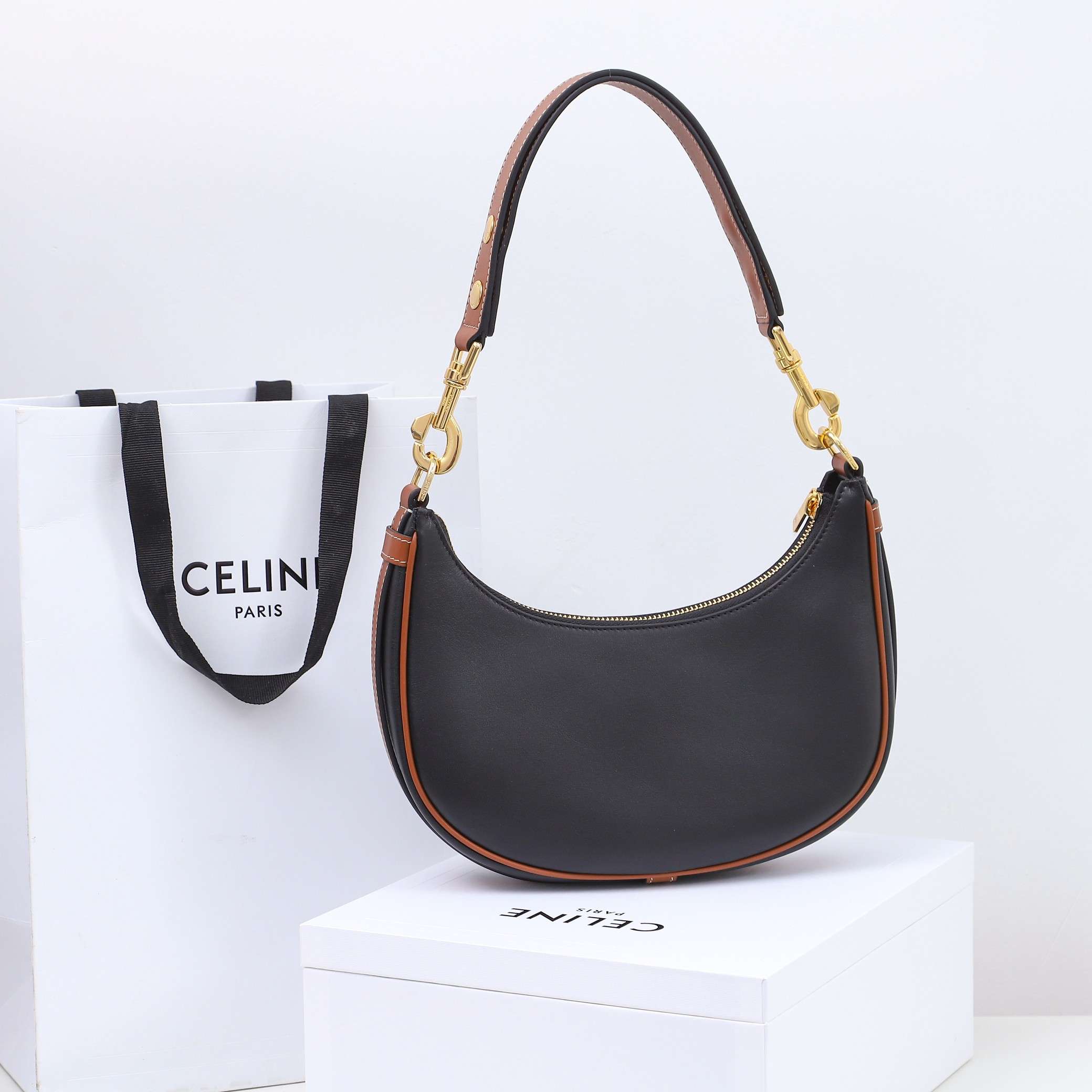 1:1 Replica Celine Medium Strap Ava Bag Black/Brown For Women 9.1in/23cm - Image 7