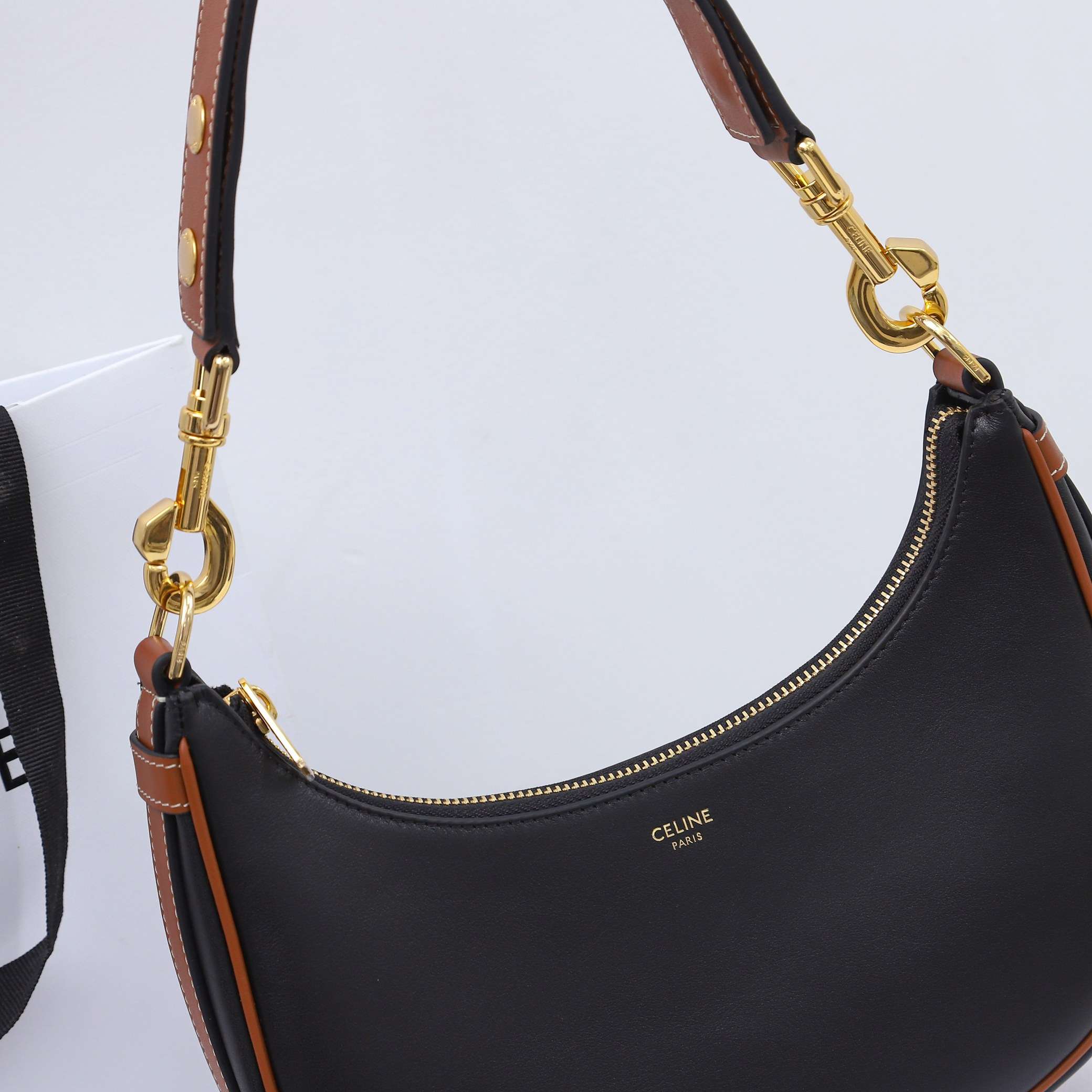 1:1 Replica Celine Medium Strap Ava Bag Black/Brown For Women 9.1in/23cm - Image 8