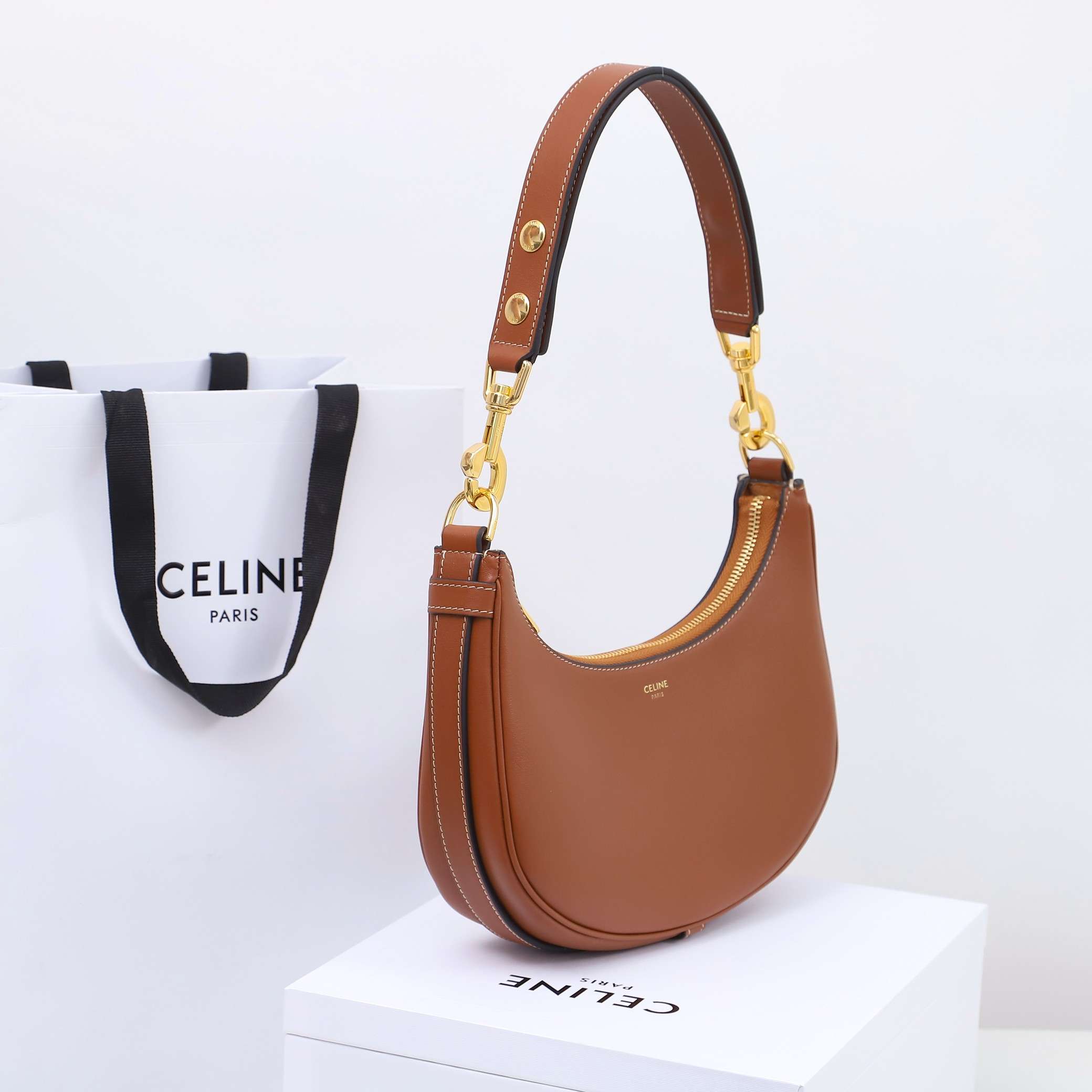 1:1 Replica Celine Medium Strap Ava Bag Black/Brown For Women 9.1in/23cm - Image 11