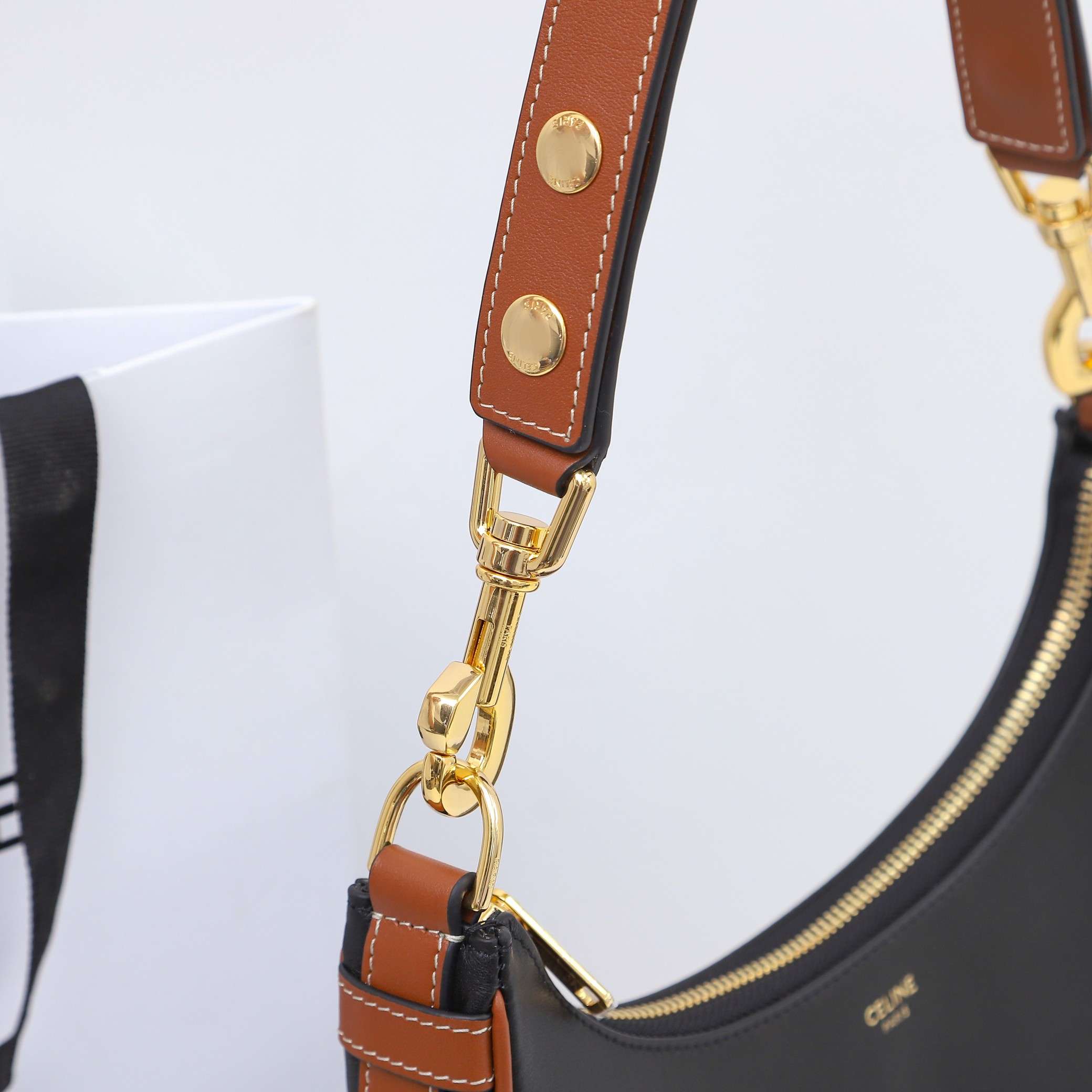 1:1 Replica Celine Medium Strap Ava Bag Black/Brown For Women 9.1in/23cm - Image 3