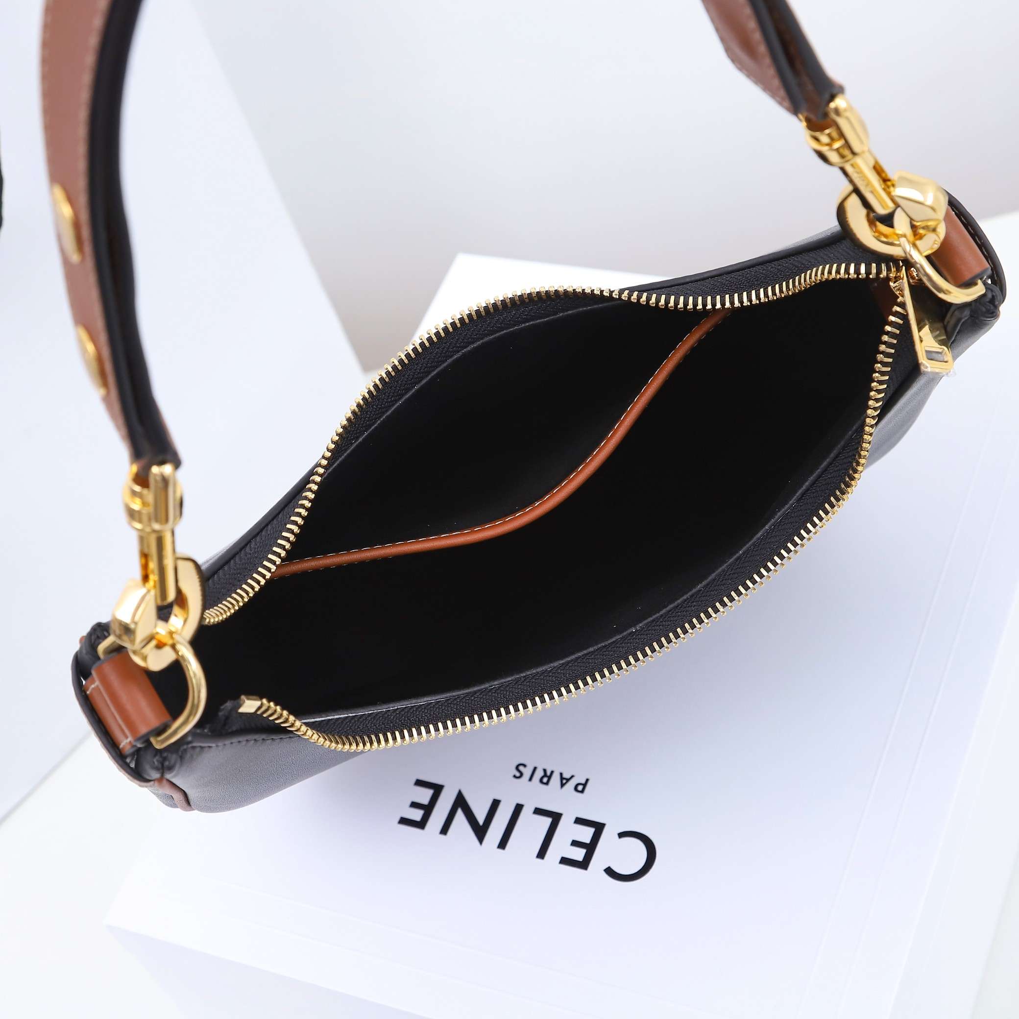 1:1 Replica Celine Medium Strap Ava Bag Black/Brown For Women 9.1in/23cm - Image 2