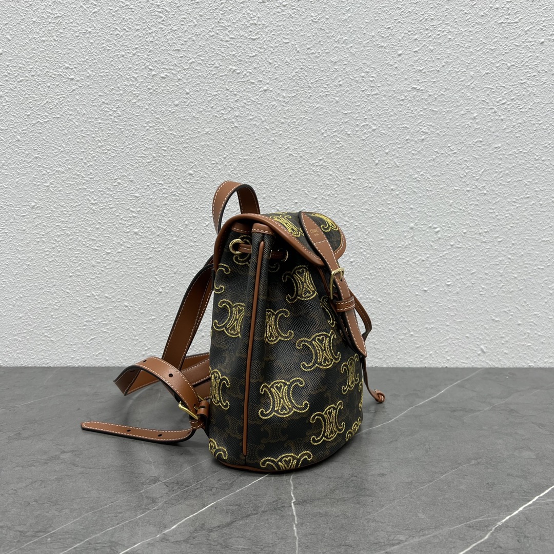 1:1 Replica Celine Mini Backpack Folco In Triomphe Canvas With Triomphe Heart Embroidery Brown For Women 8in/20cm 197662EF3.04LU - Image 4